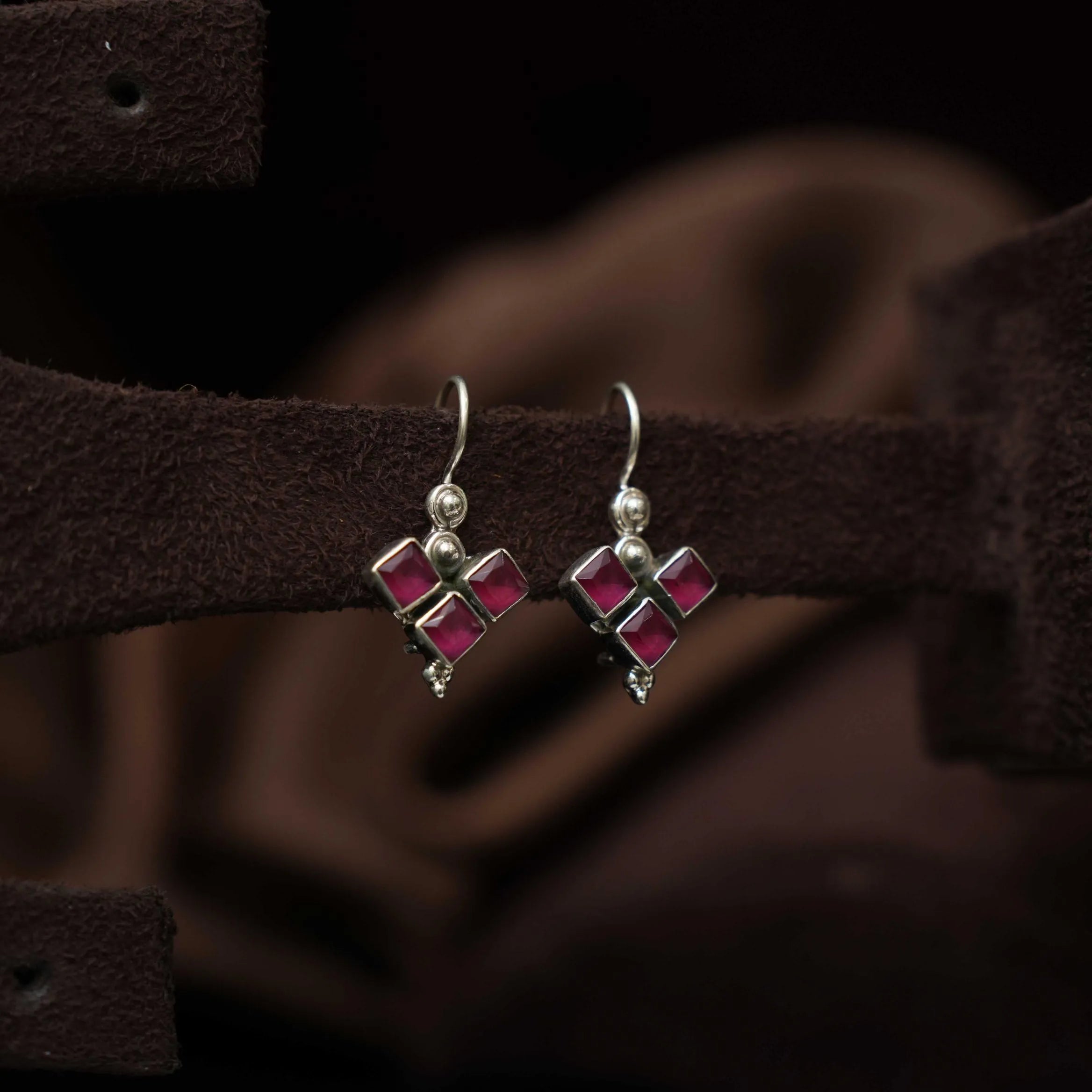 Mitansh Silver Oxidised Earring - Red