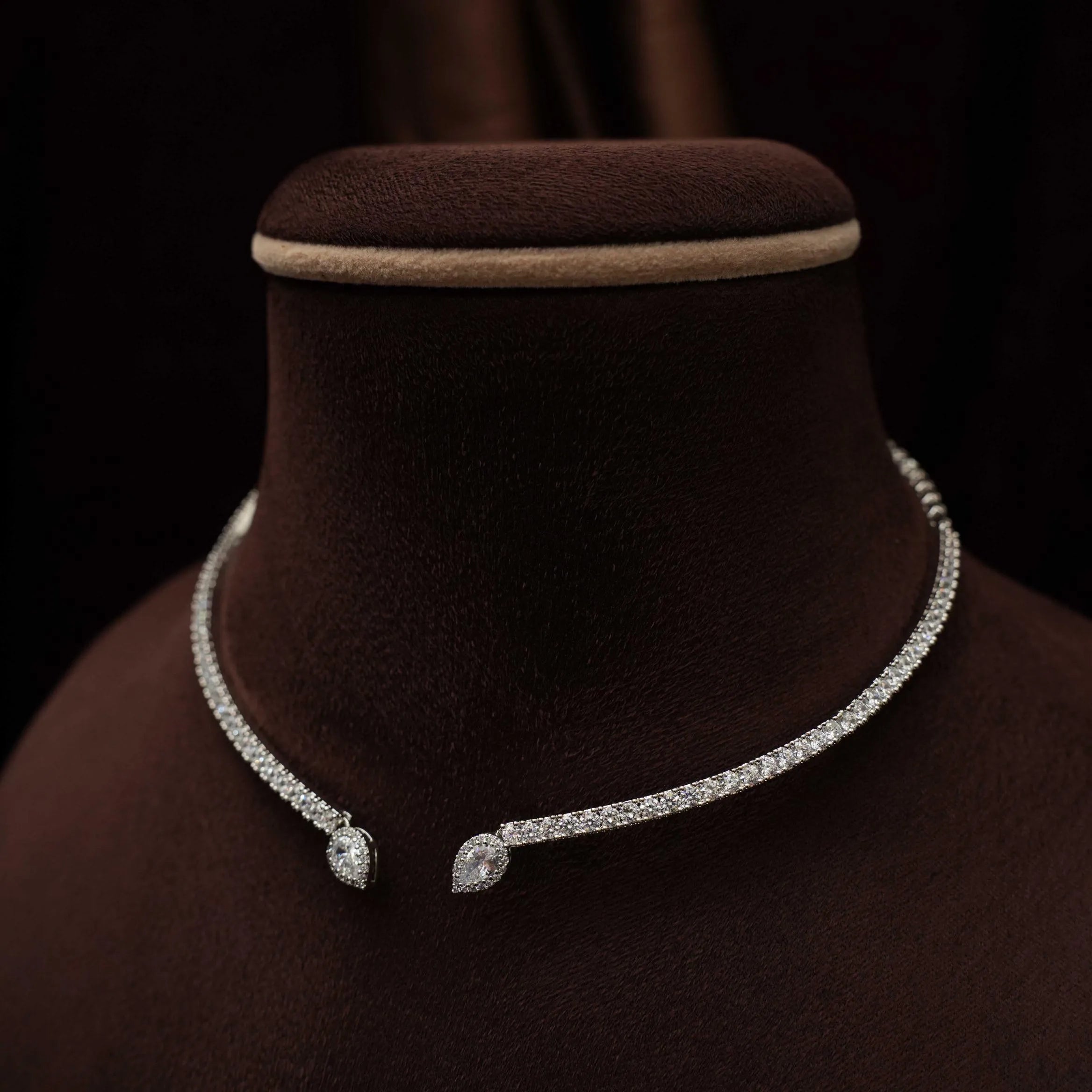 Mithun Zircon Open Choker Set - Silver Color