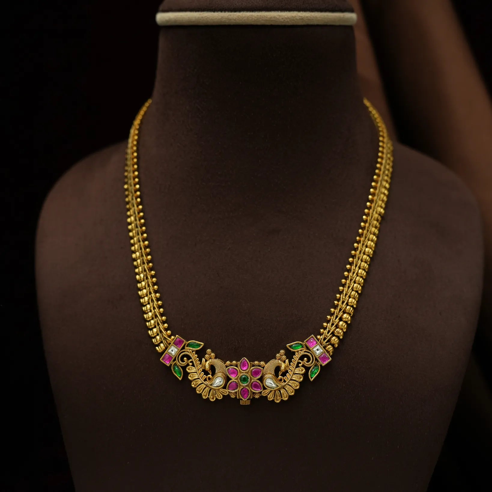 Mitra Antique Necklace - Reddish Pink & Green