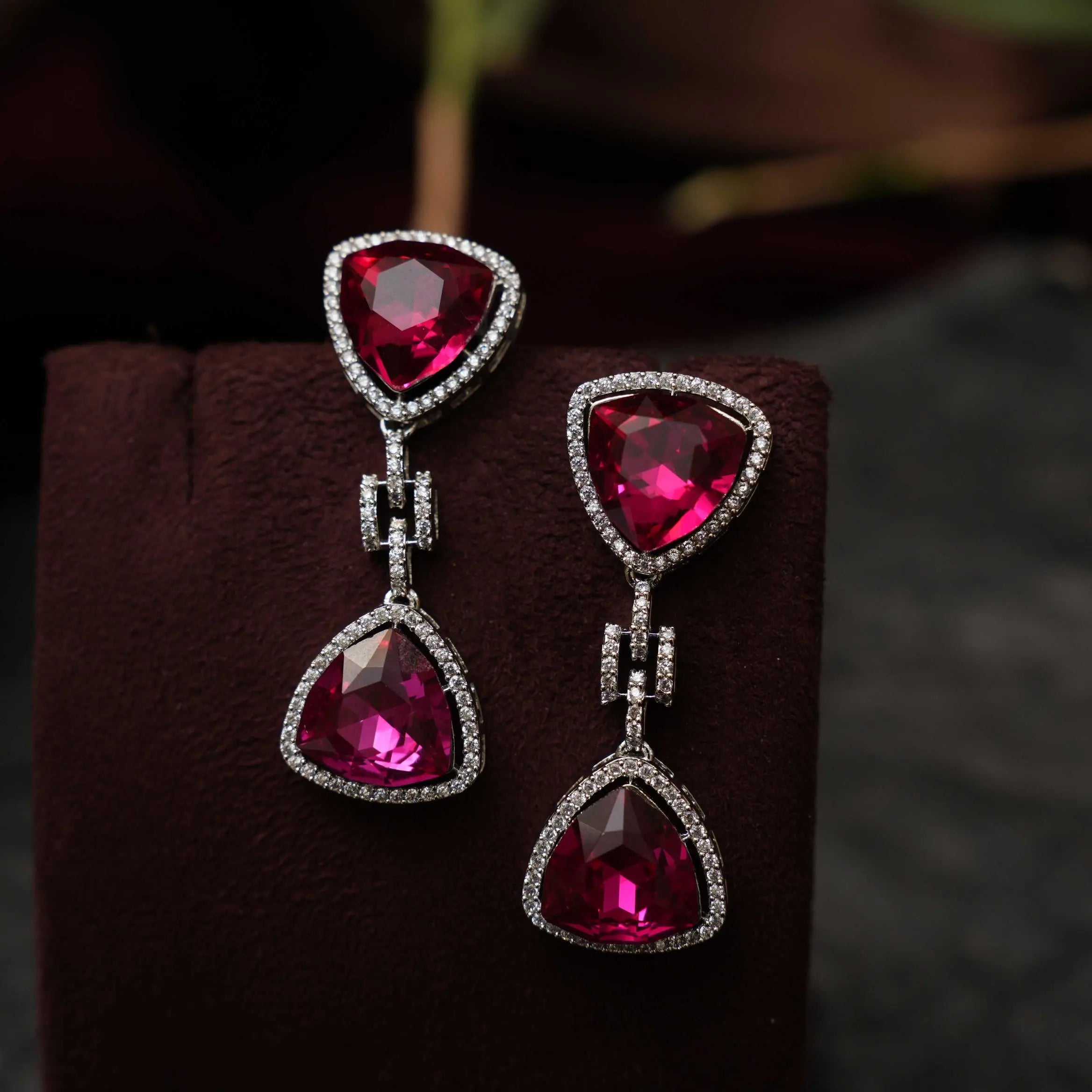 Moshika Zircon Earrings - Fuchsia Pink