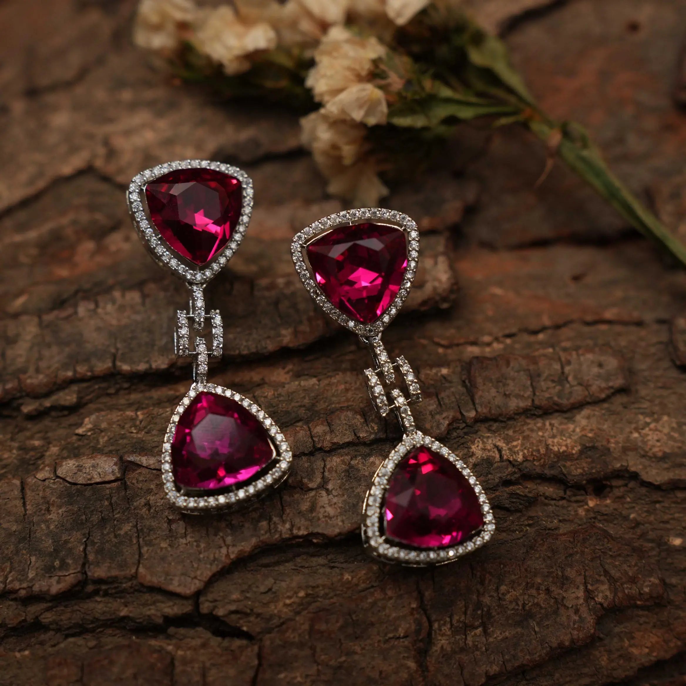 Moshika Zircon Earrings - Fuchsia Pink
