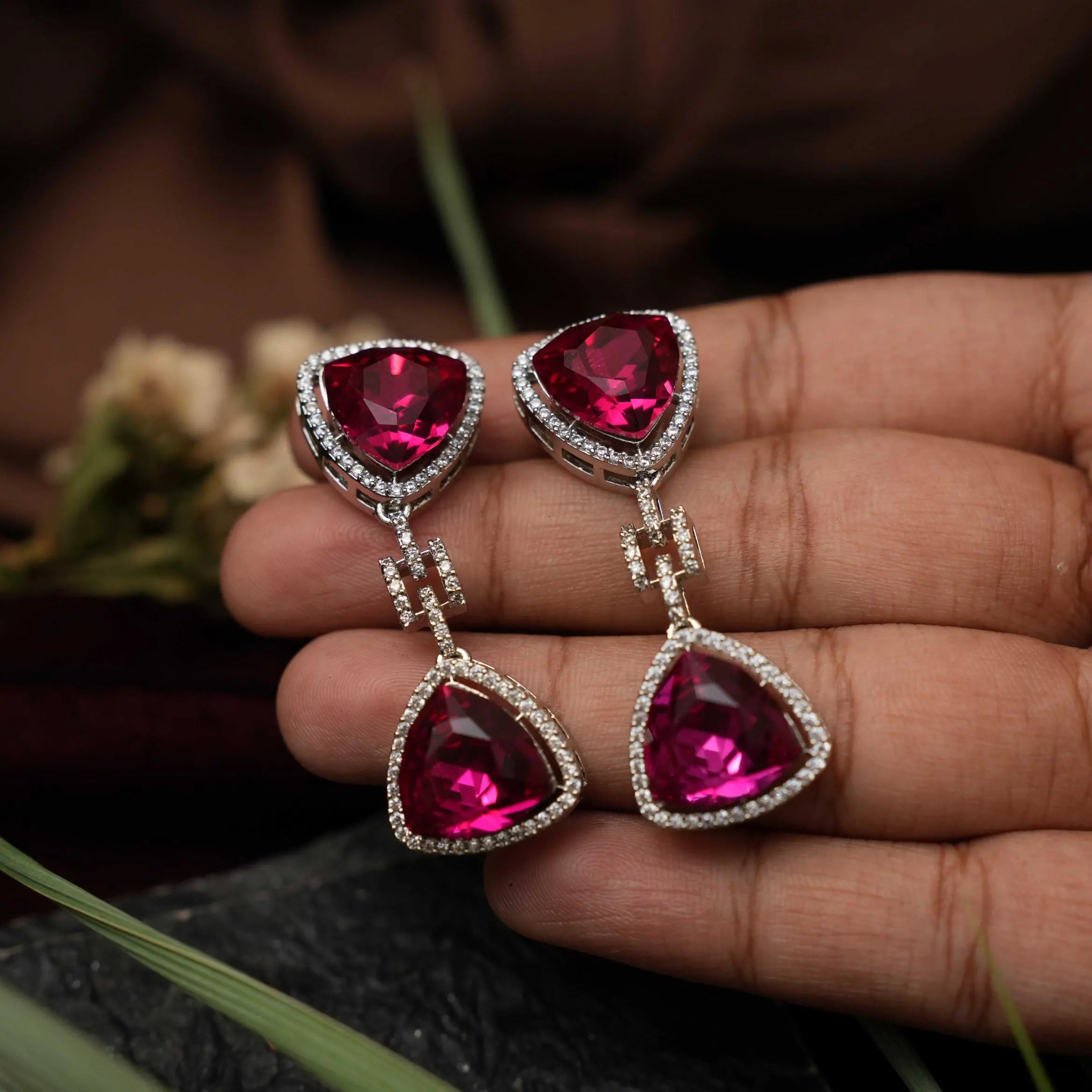 Moshika Zircon Earrings - Fuchsia Pink