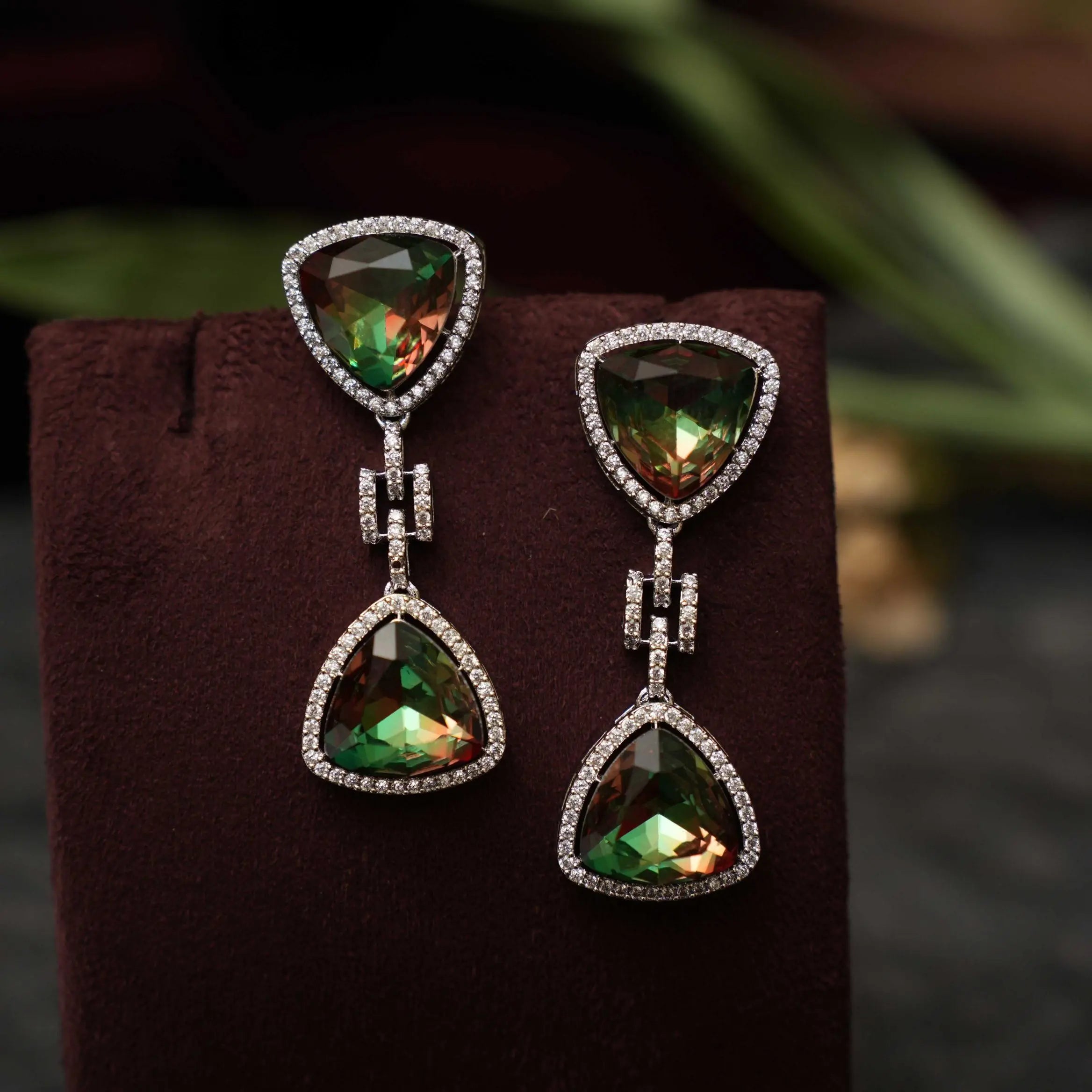 Moshika Zircon Earrings - Olive Green