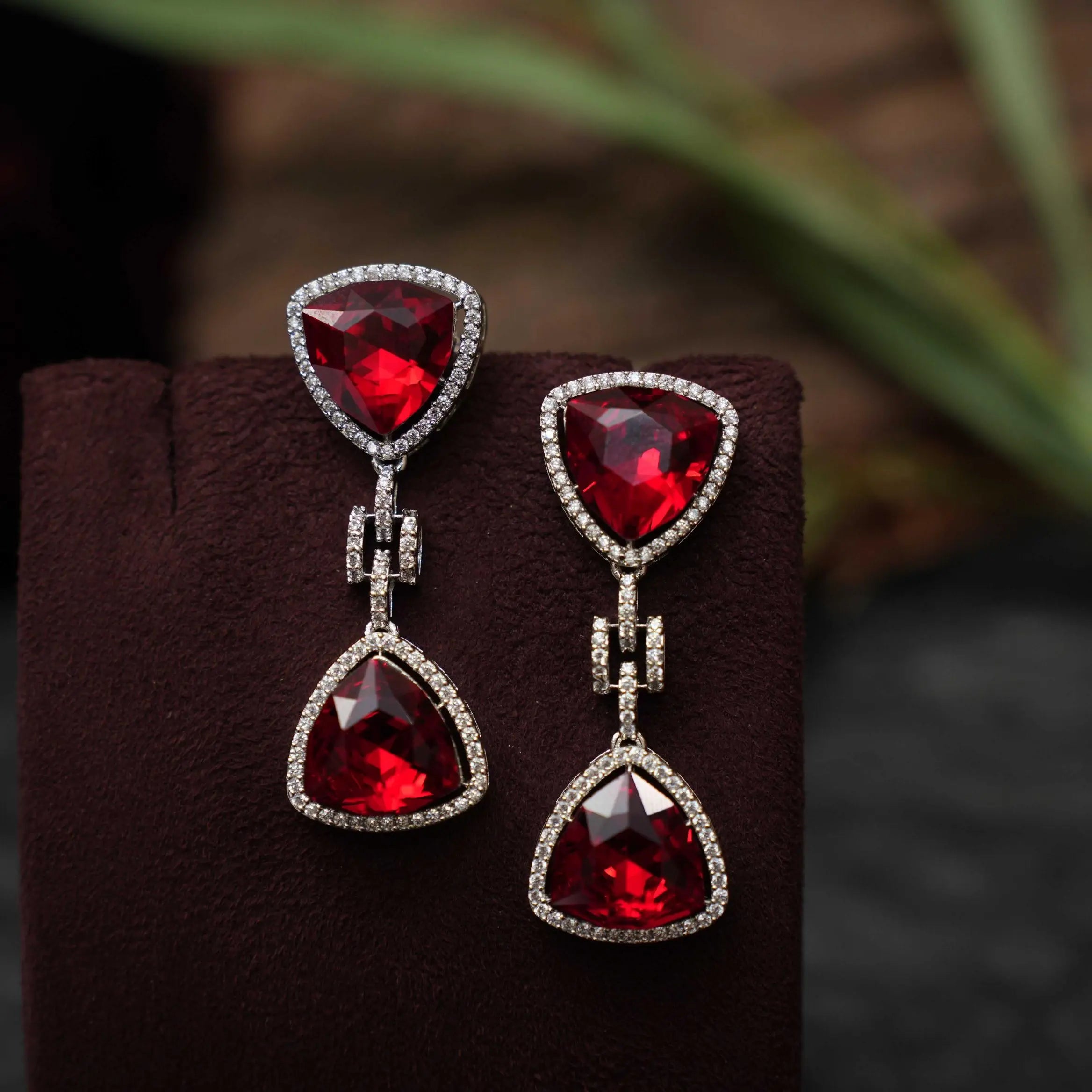 Moshika Zircon Earrings - Red