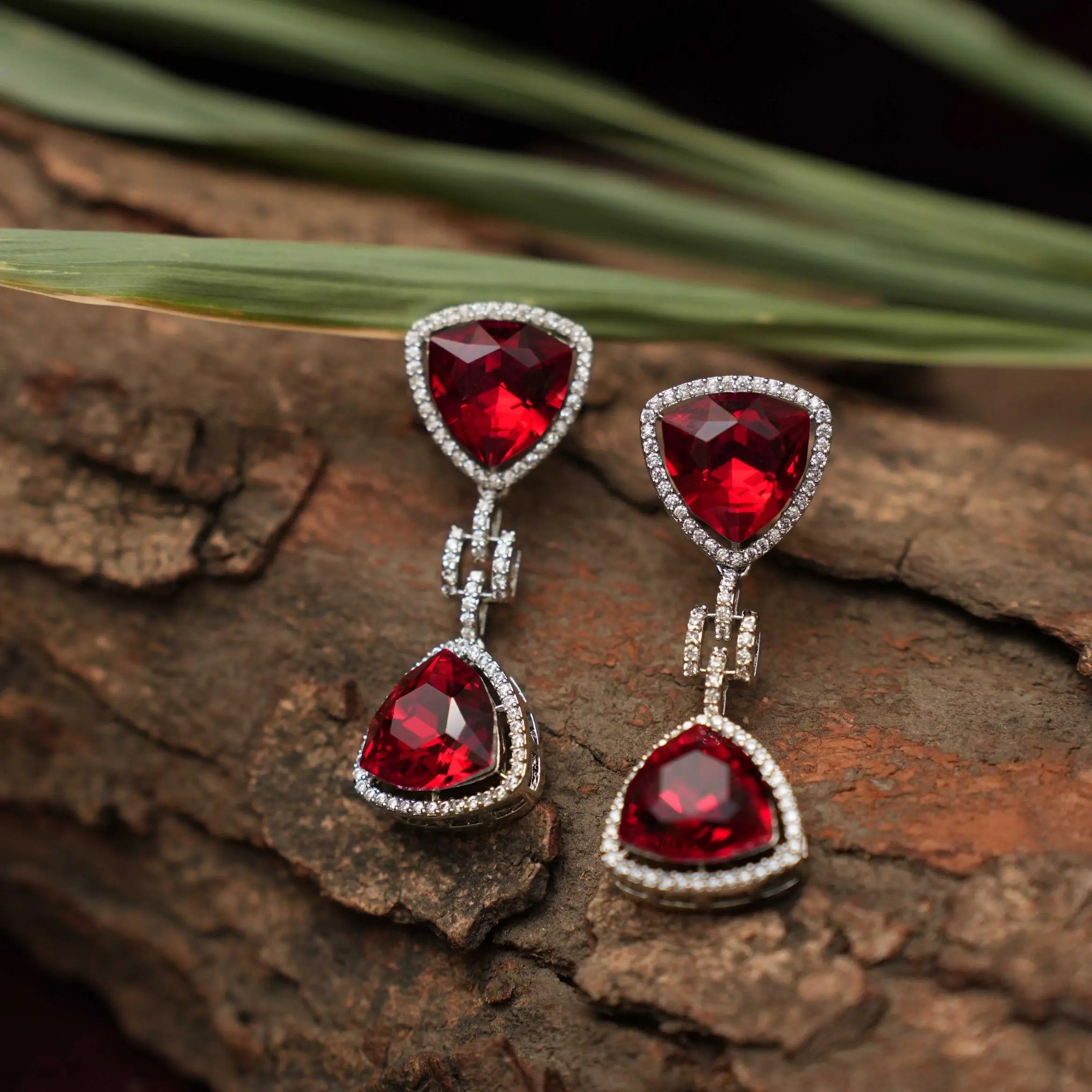 Moshika Zircon Earrings - Red