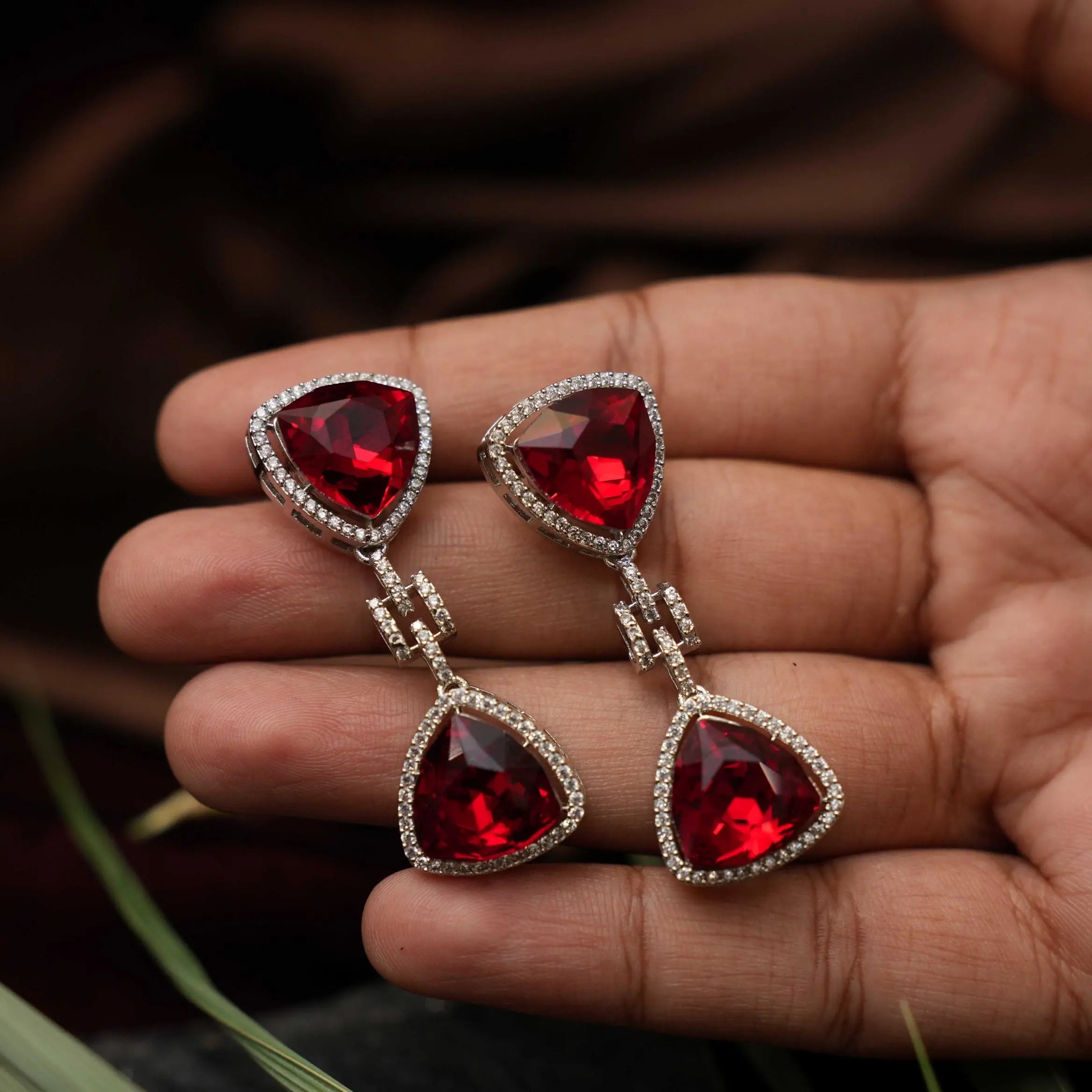 Moshika Zircon Earrings - Red