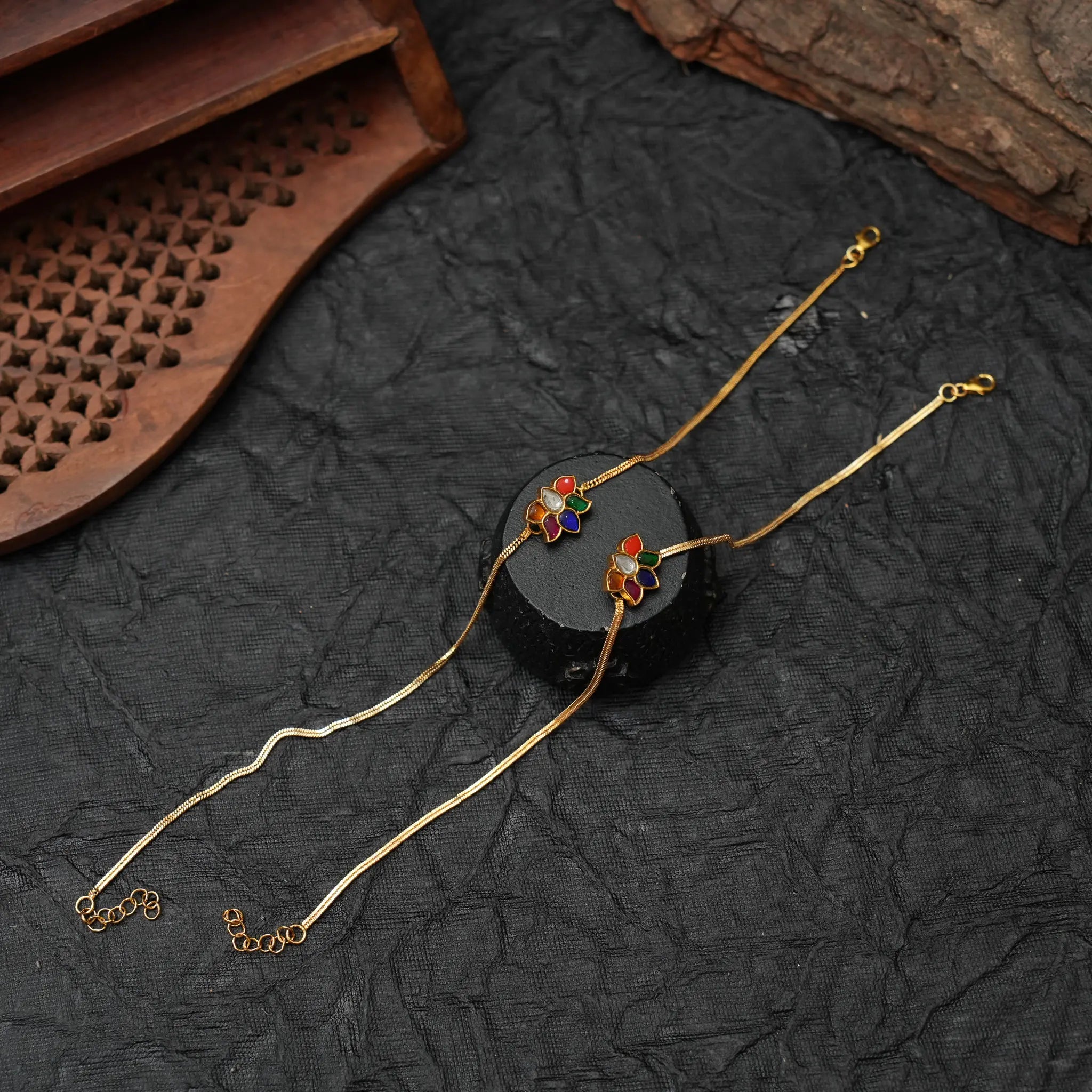 Myla Silver Anklets - Multicolor