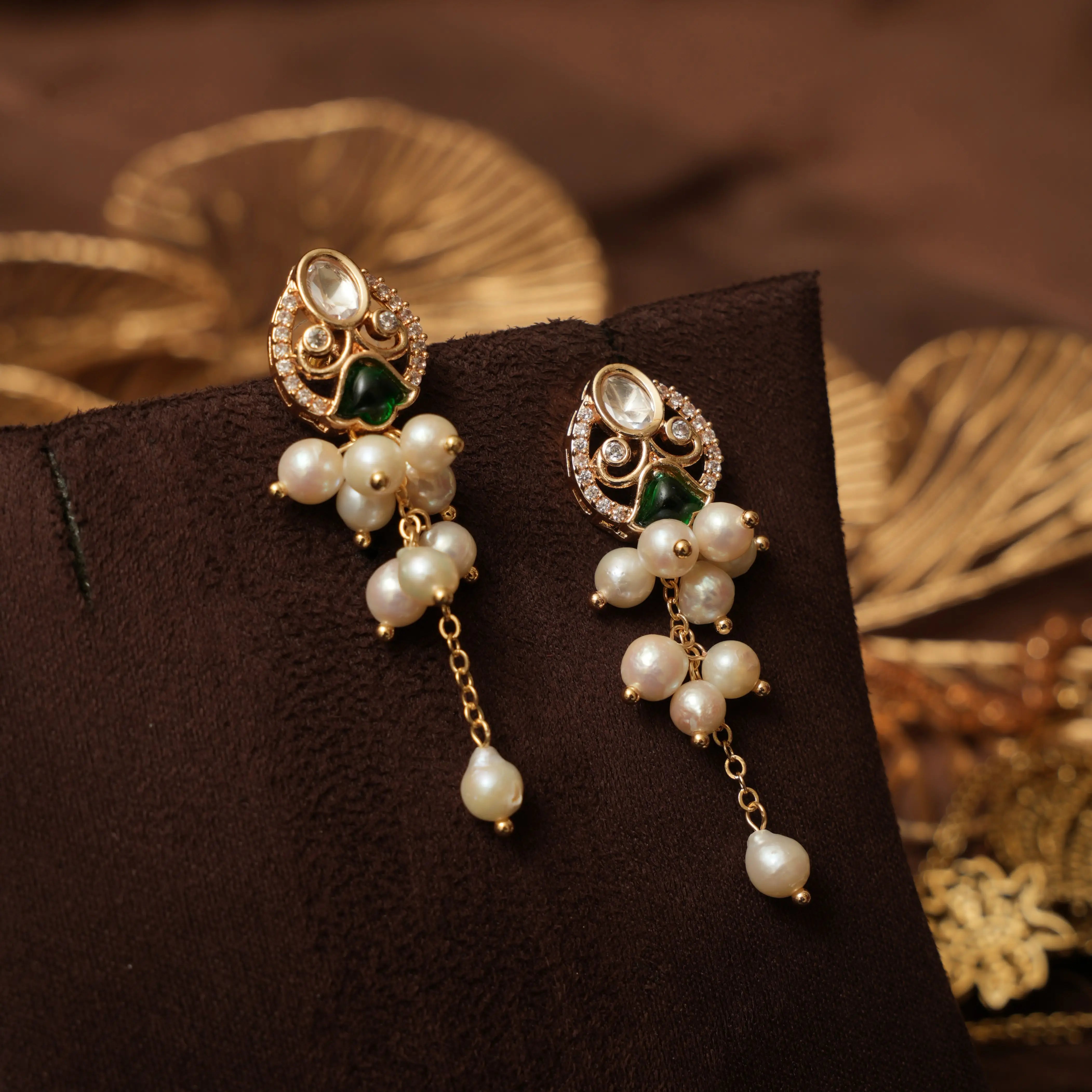 Nadia Polki Designer Earrings - Green