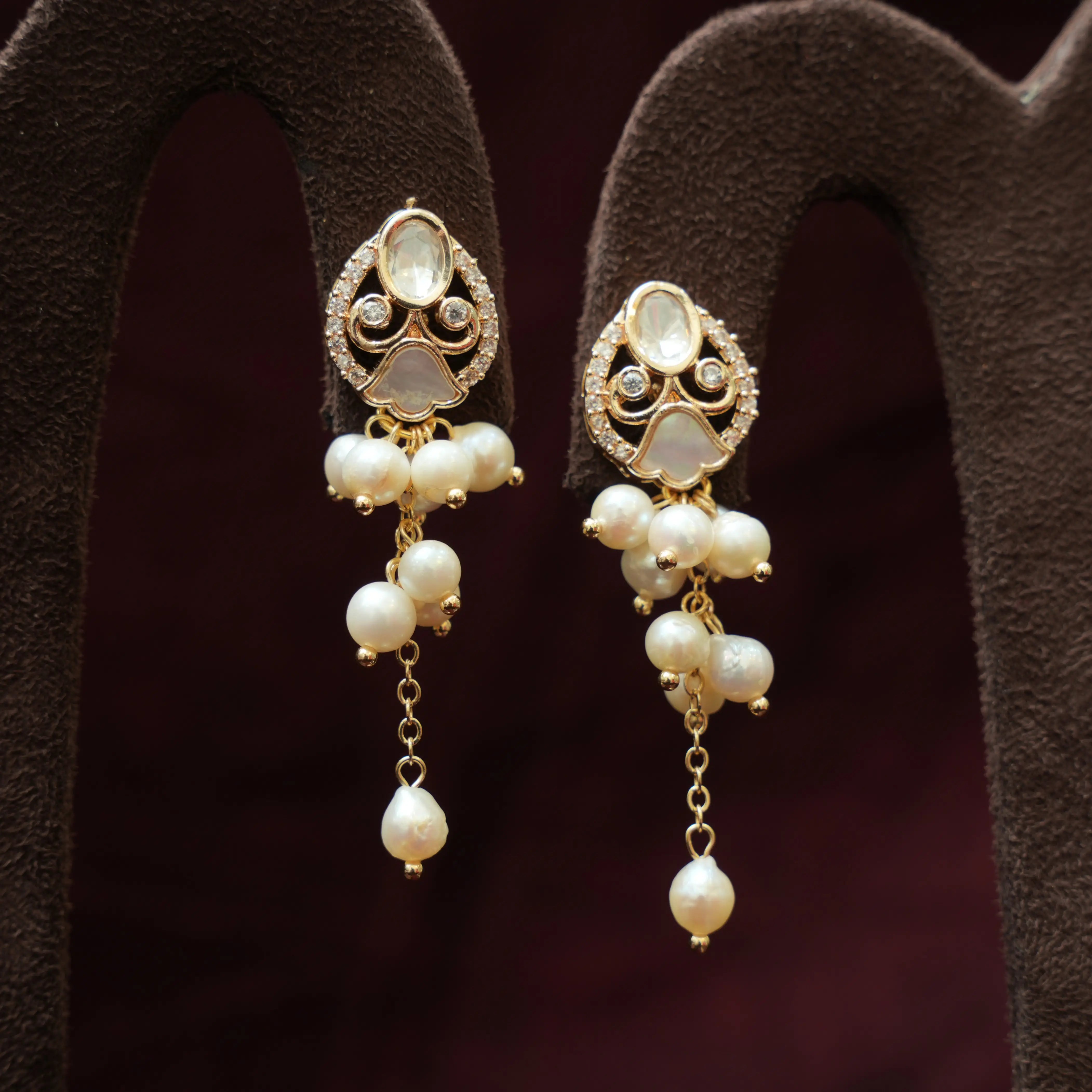 Nadia Polki Designer Earrings - White