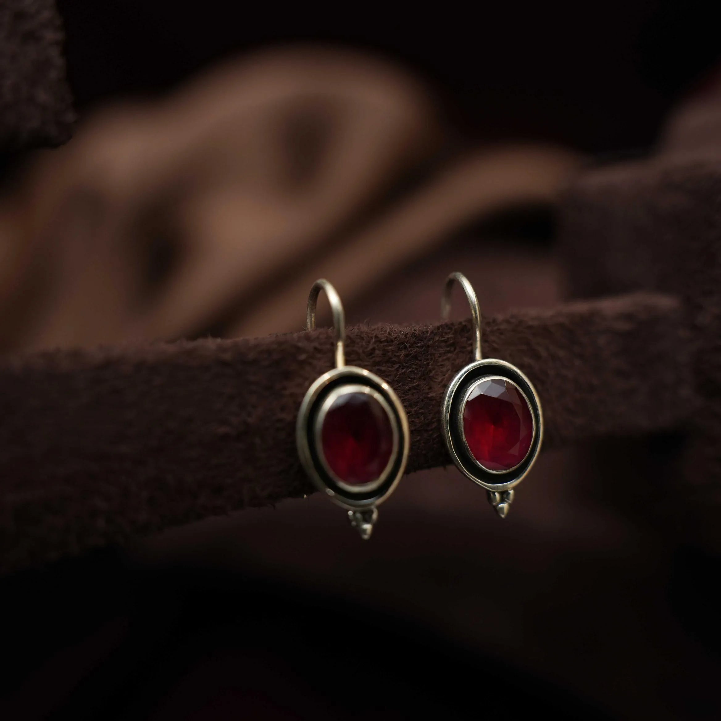 Nalini Silver Oxidised Earring - Red