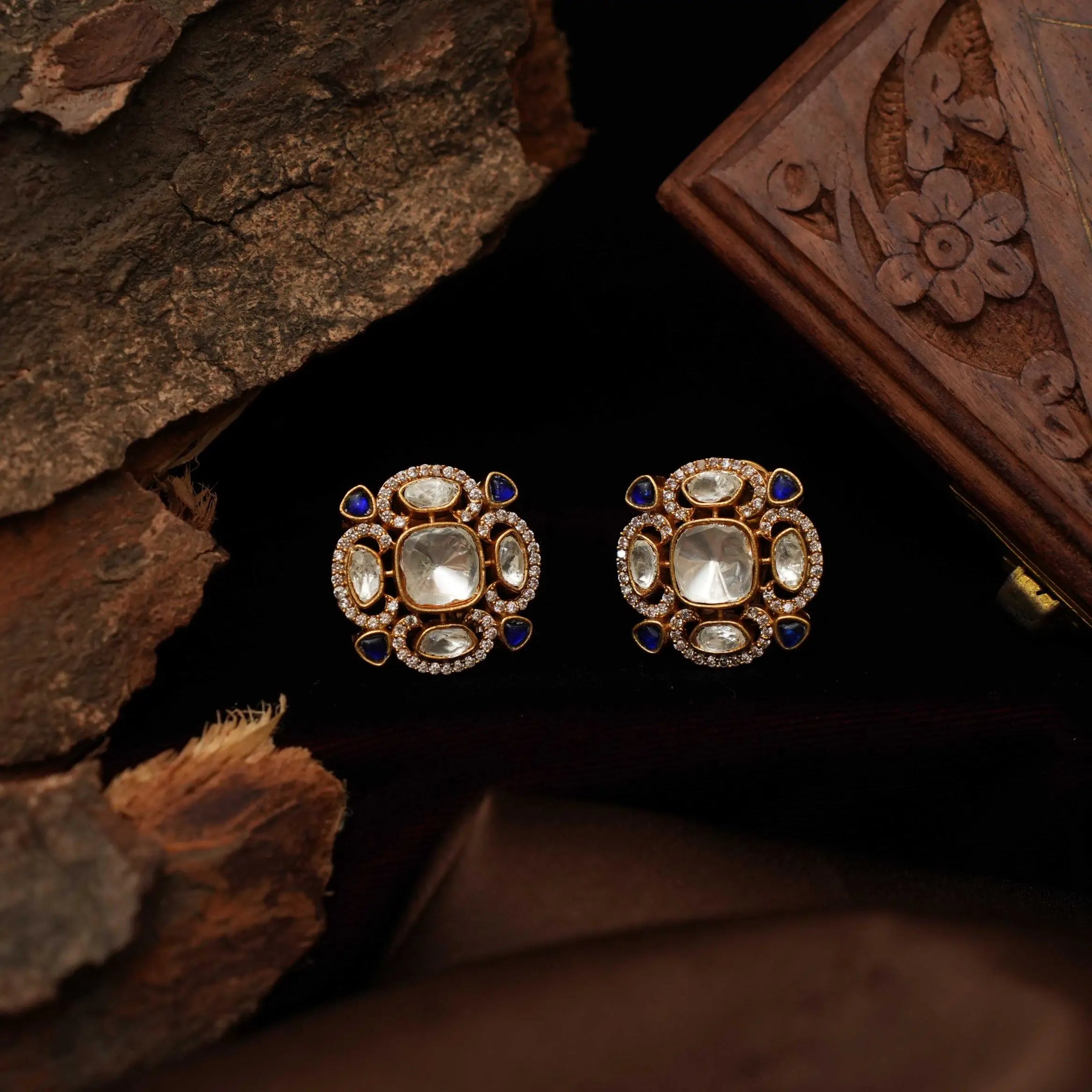 Nalini Polki Ear Stud - Blue