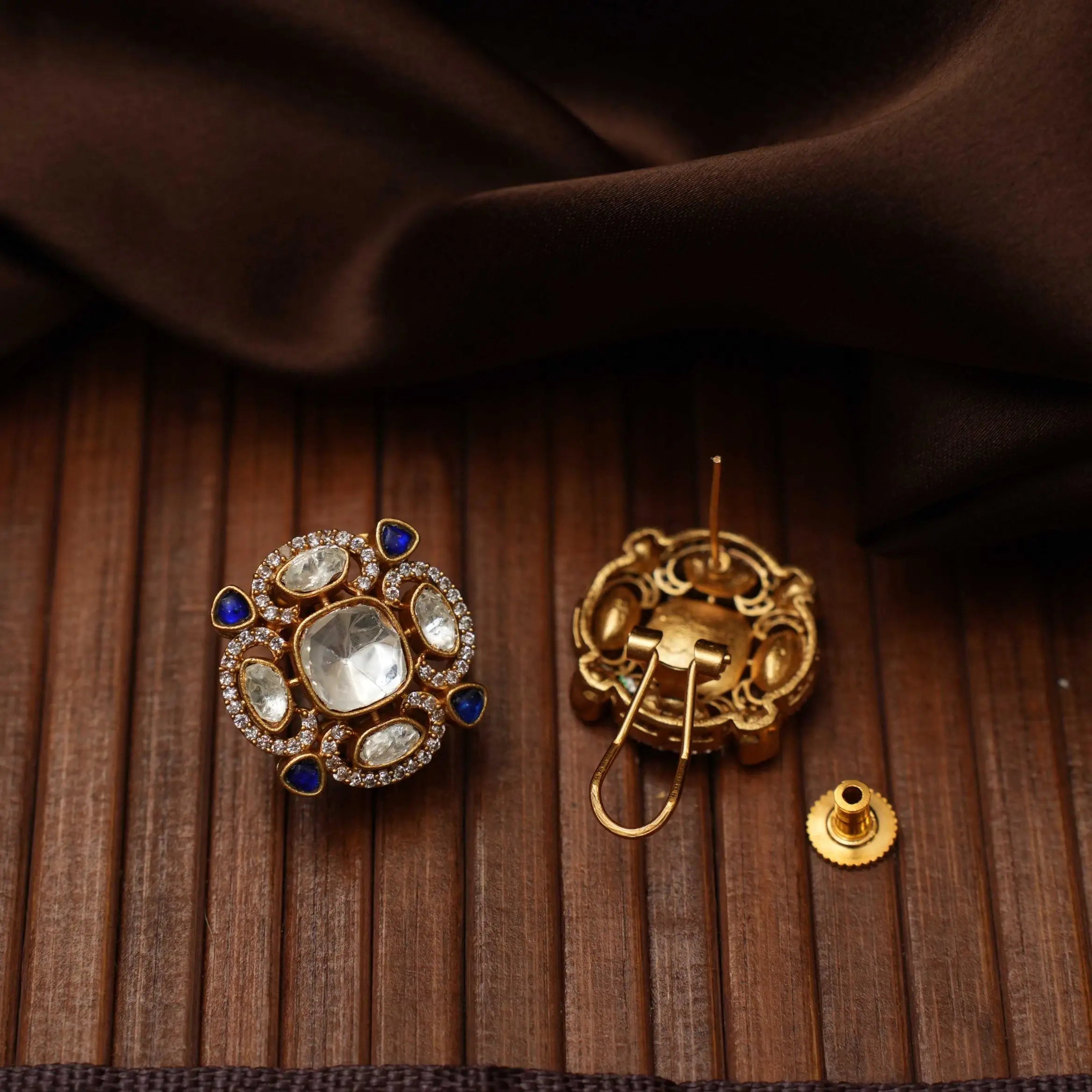 Nalini Polki Ear Stud - Blue