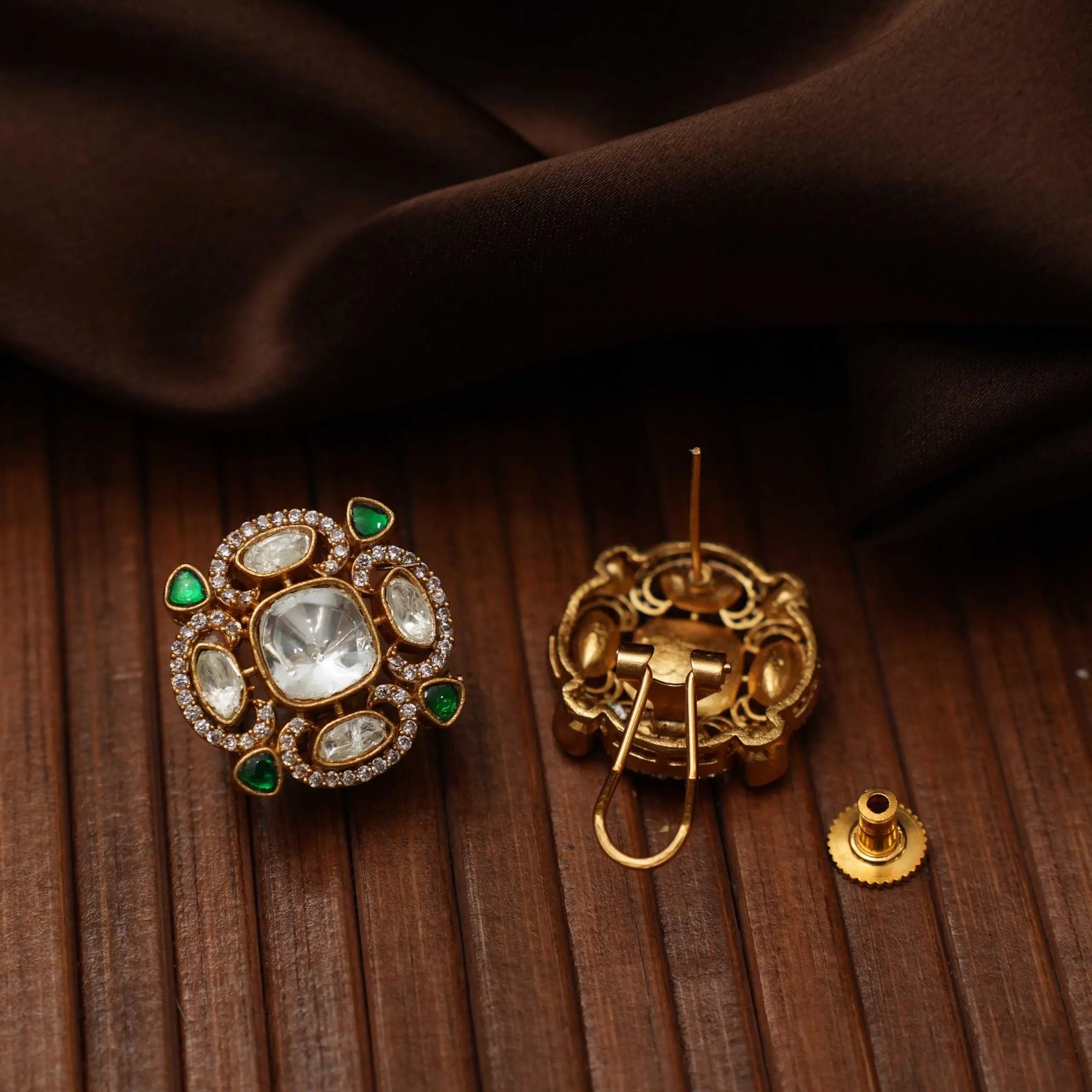 Nalini Polki Ear Stud - Green