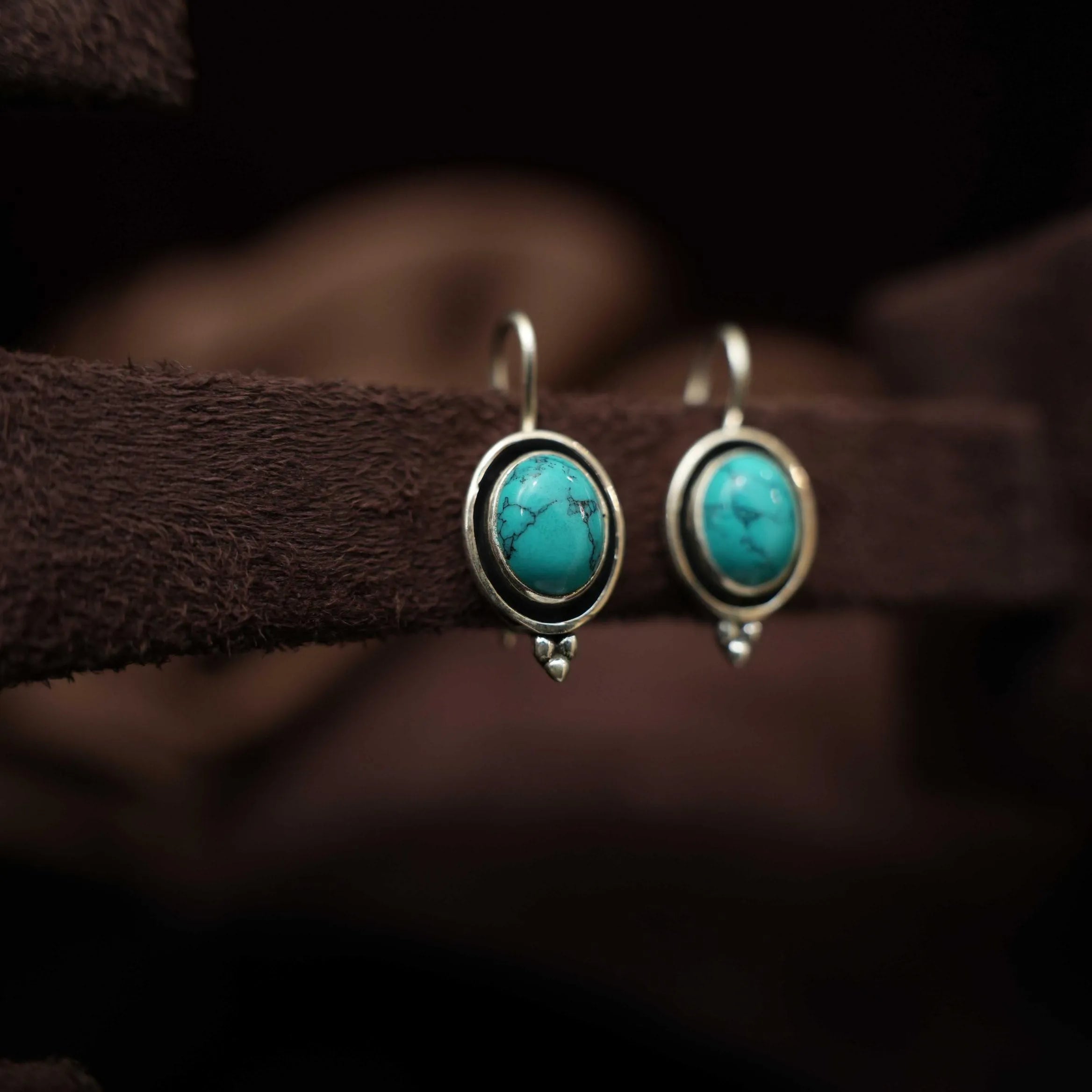 Nalini Silver Oxidised Earring - Turquoise