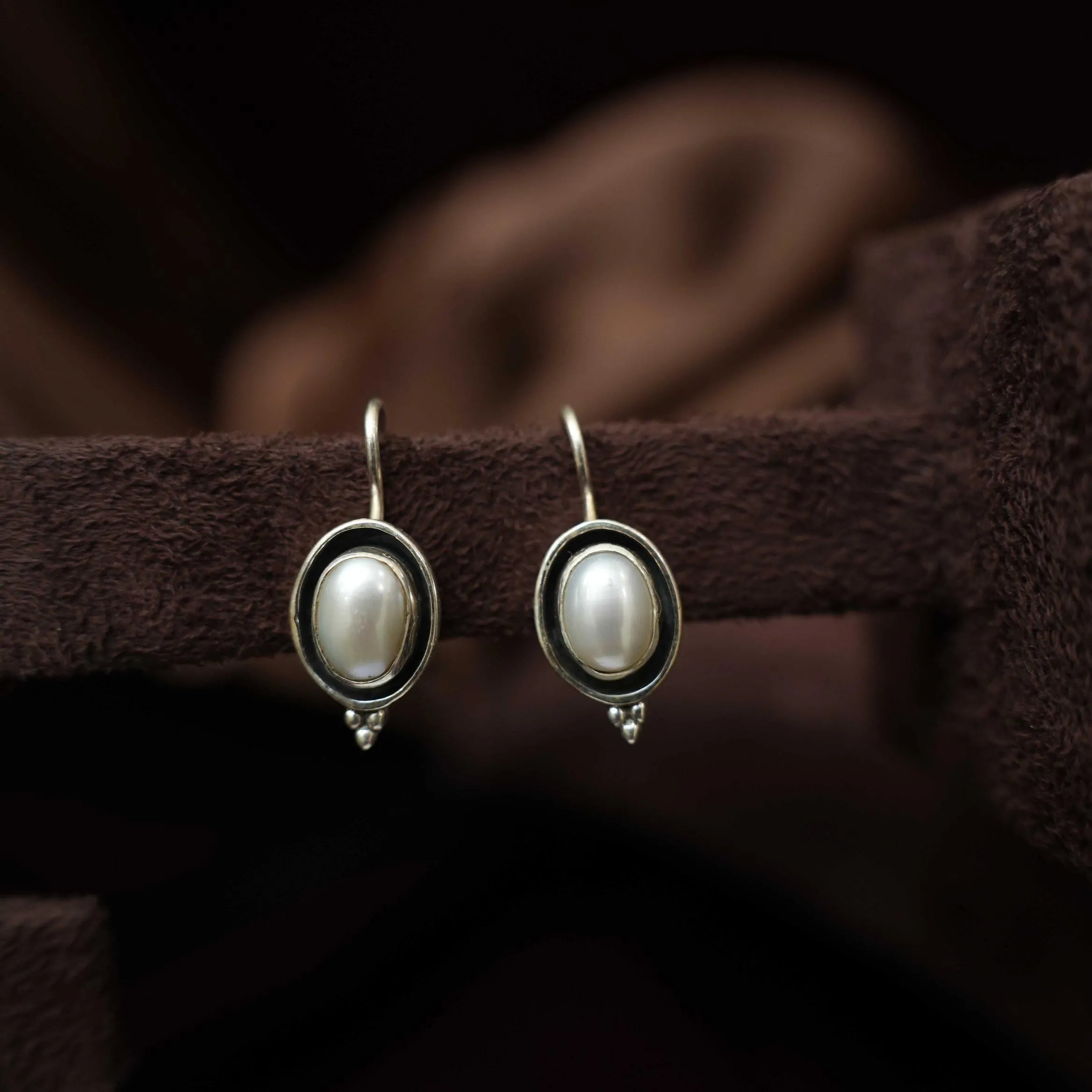 Nalini Silver Oxidised Earring - White