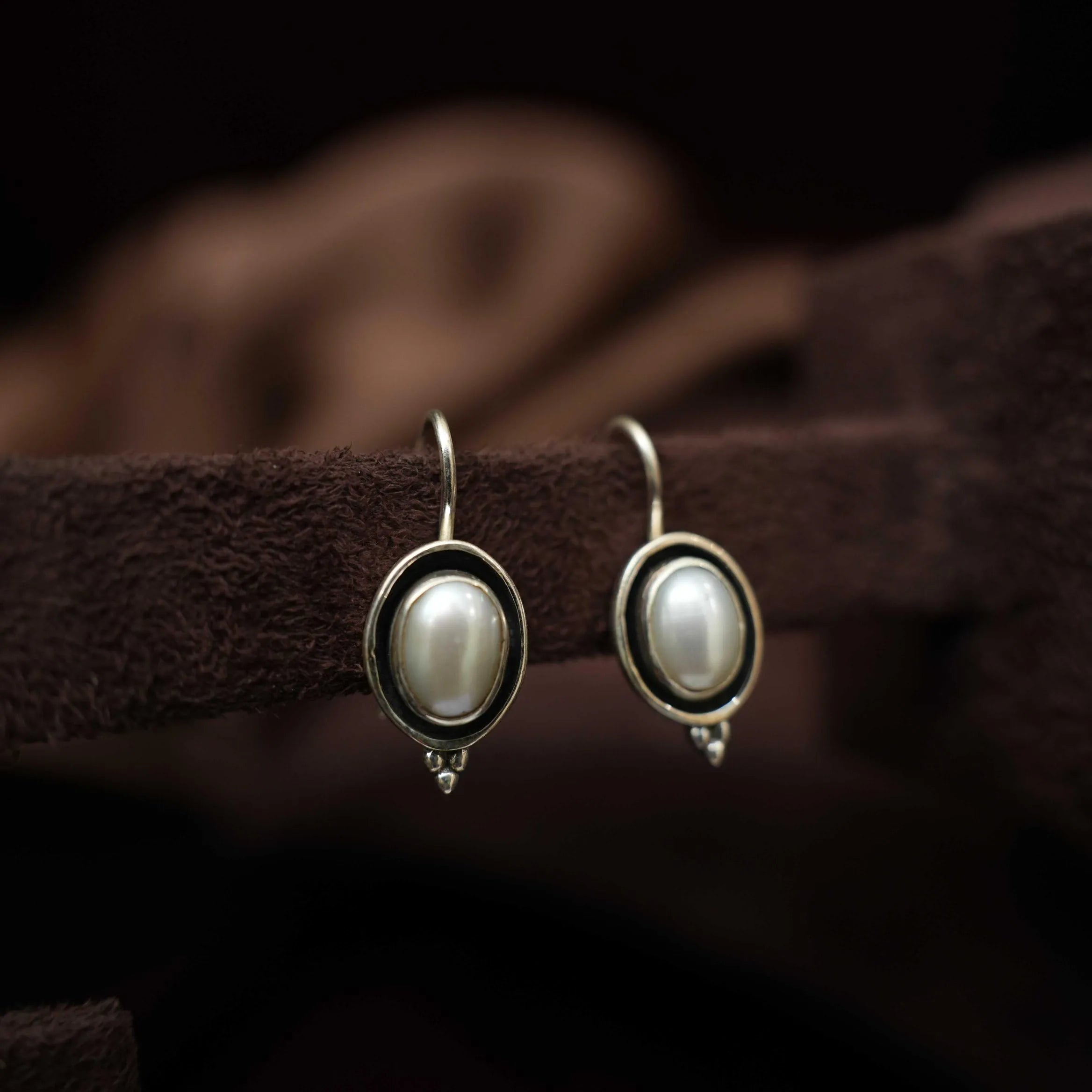 Nalini Silver Oxidised Earring - White