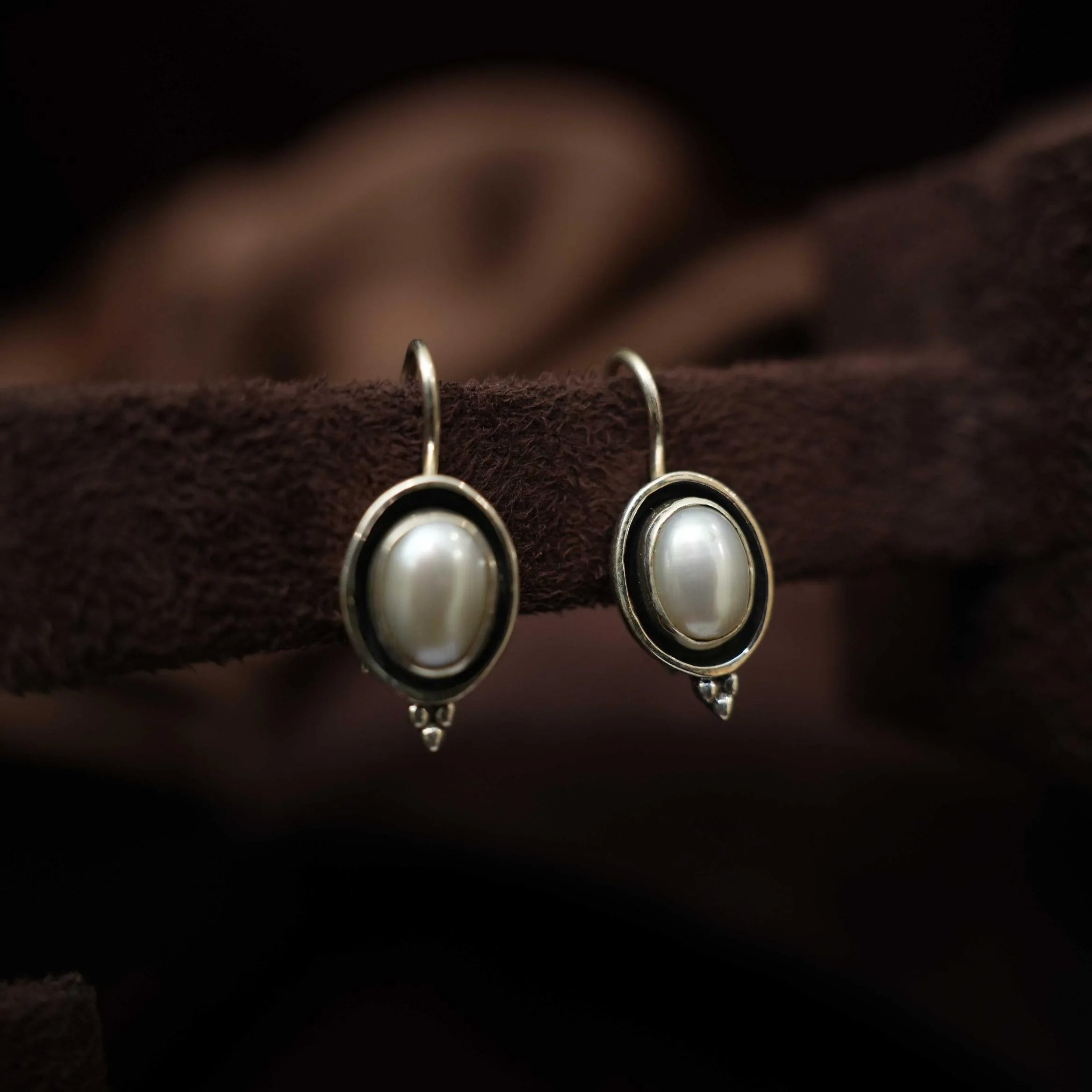 Nalini Silver Oxidised Earring - White