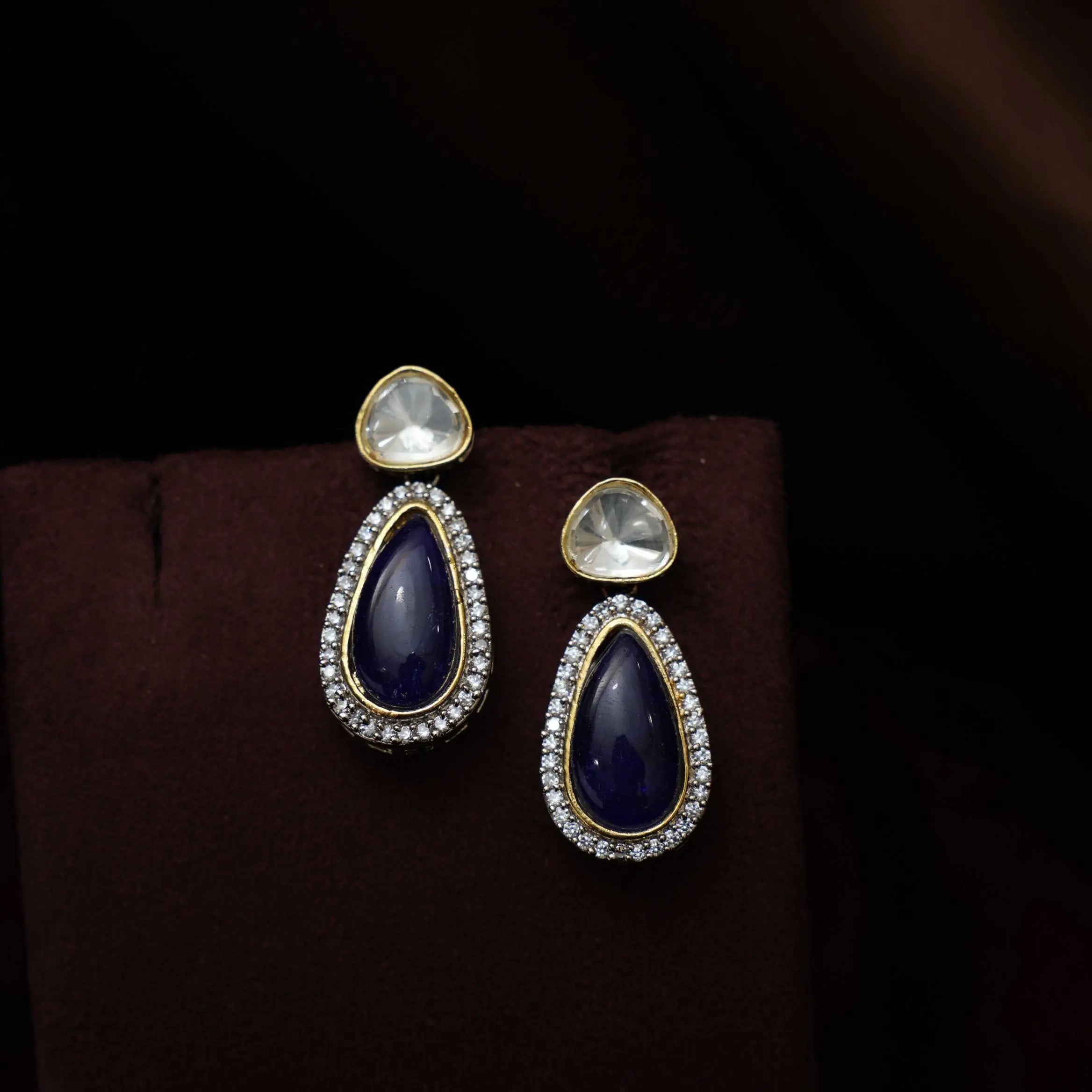 Navi Zircon Earrings - Blue