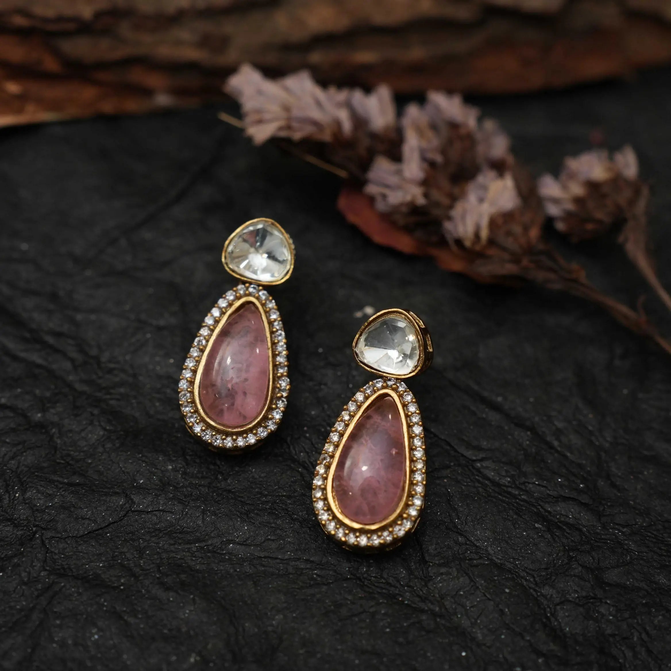 Navi Zircon Earrings - Pink