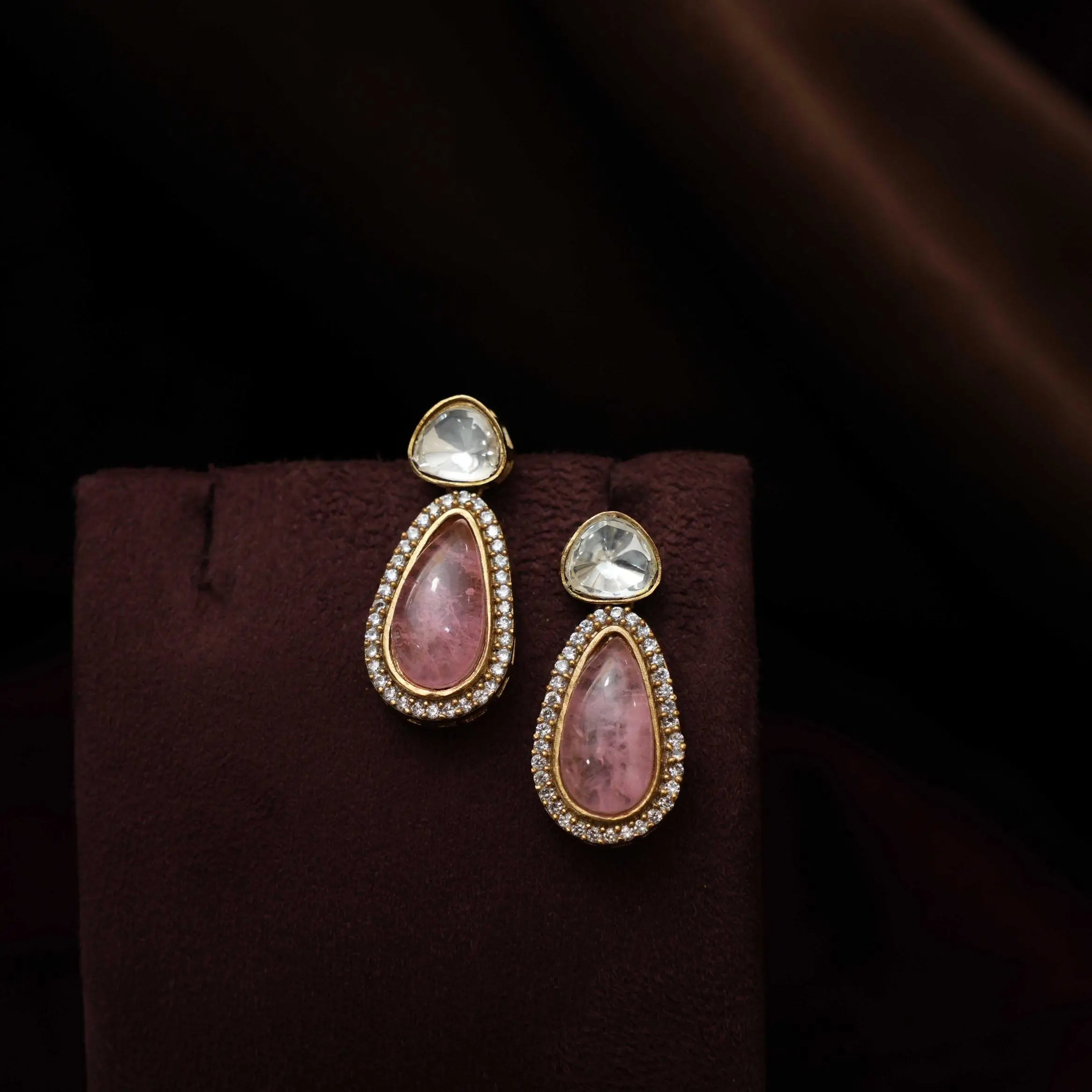 Navi Zircon Earrings - Pink