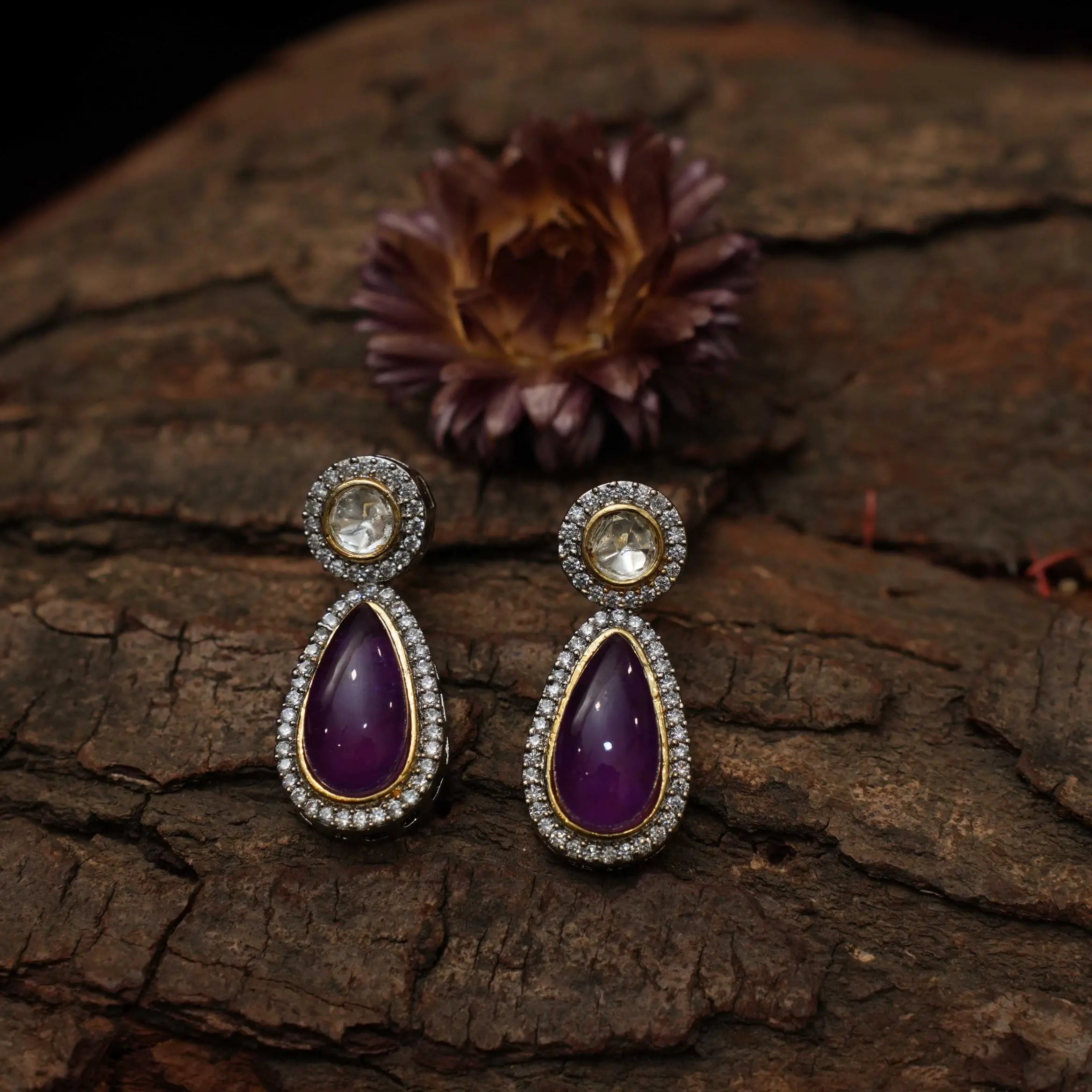 Navi Zircon Earrings - Purple