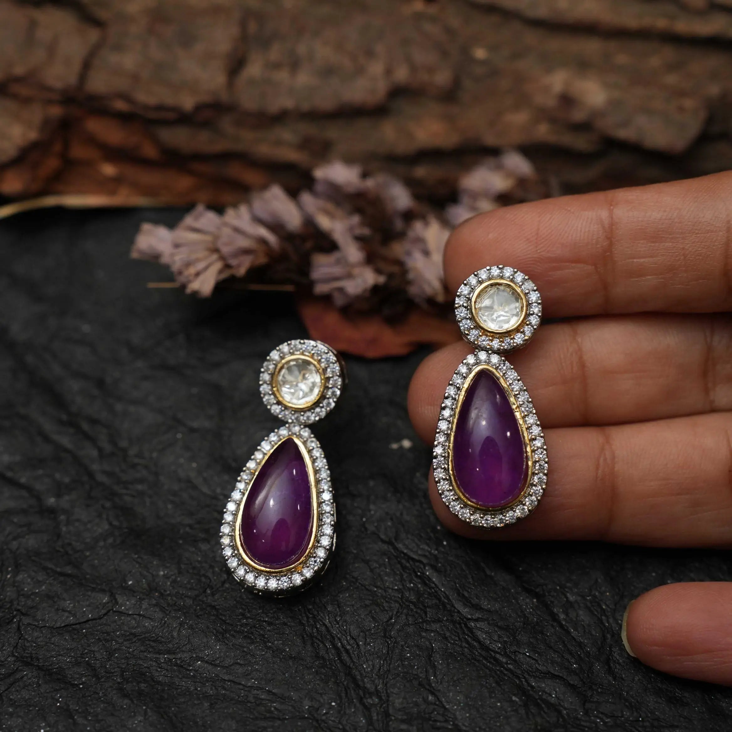 Navi Zircon Earrings - Purple