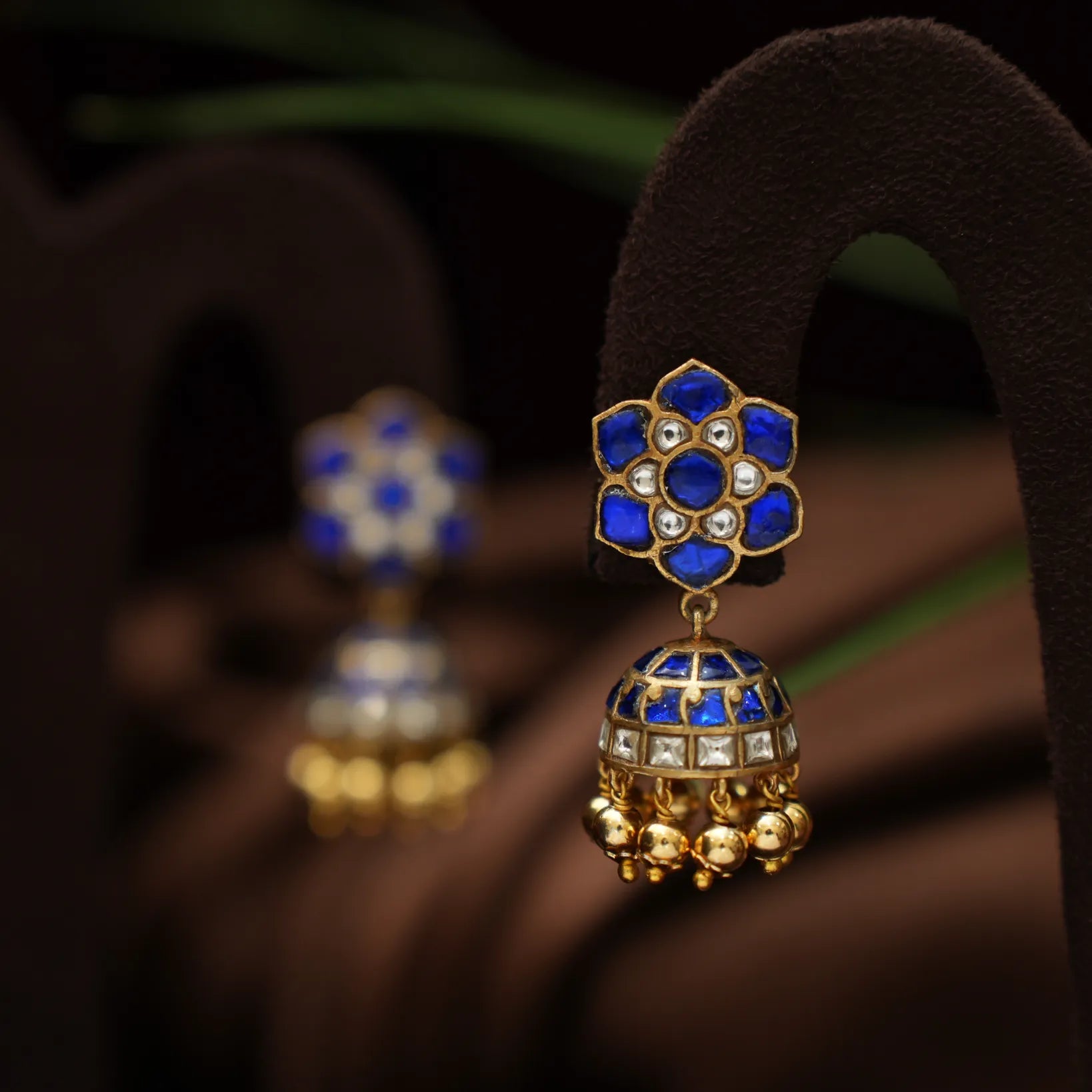 Navina Mini Polki Jhumka Earrings - Blue