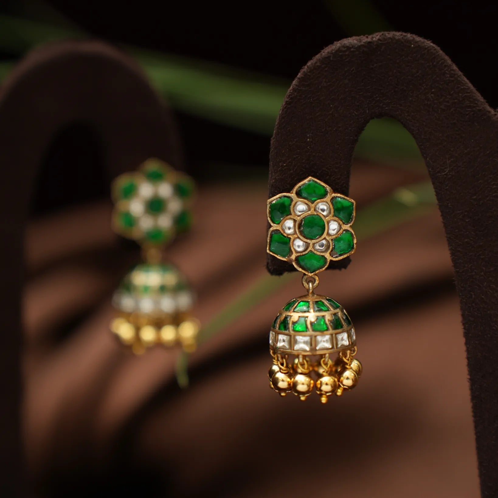 Navina Mini Polki Jhumka Earrings - Green