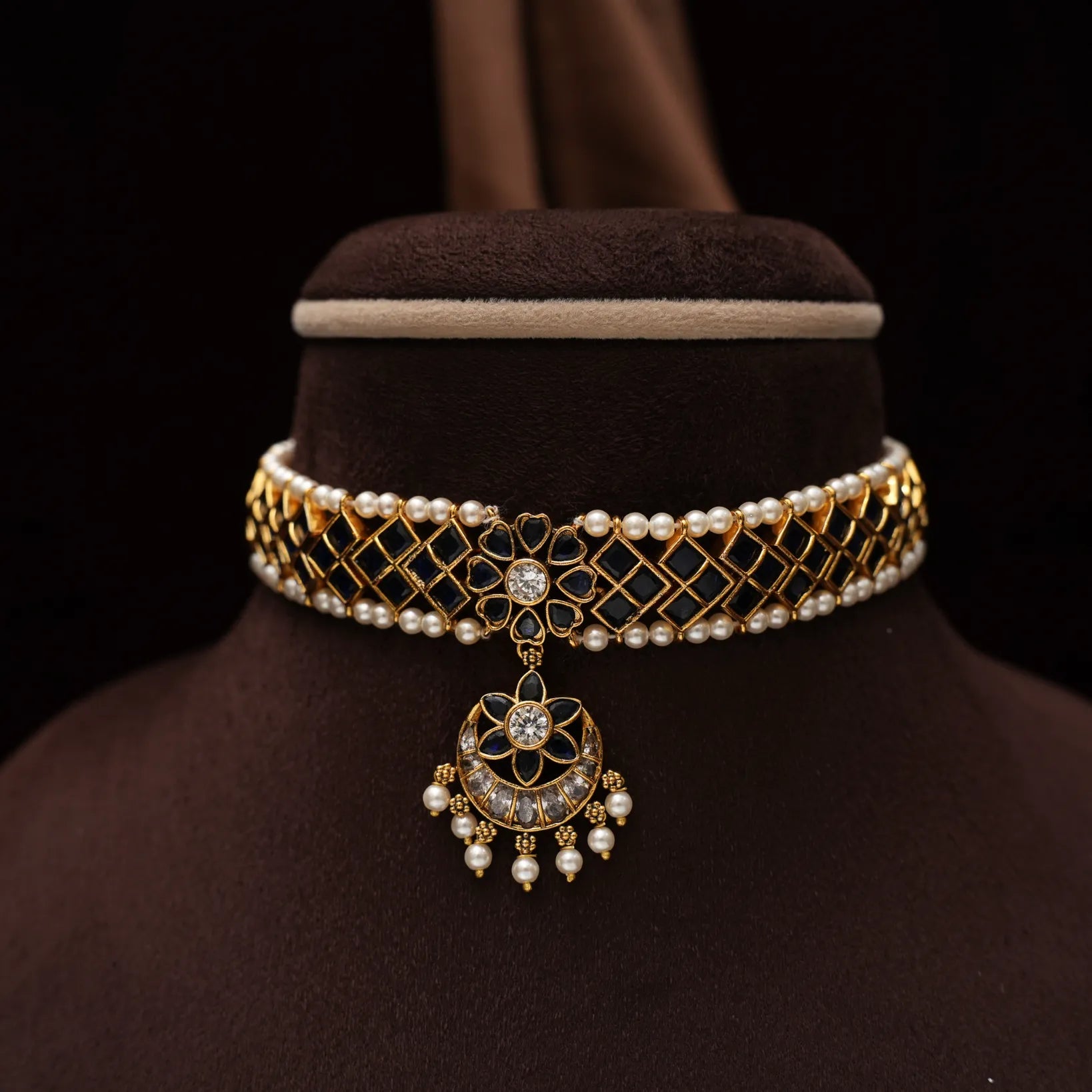 Nayana Polki Choker - Blue