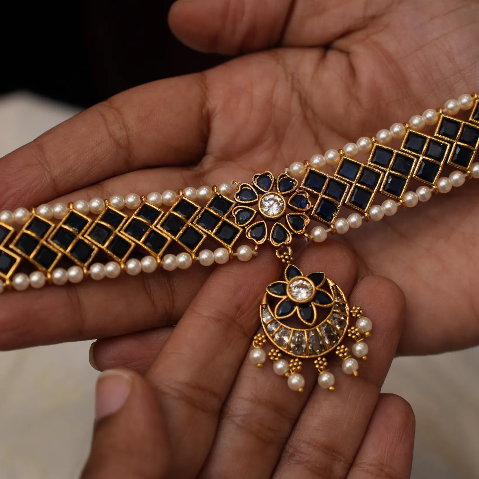 Nayana Polki Choker - Blue