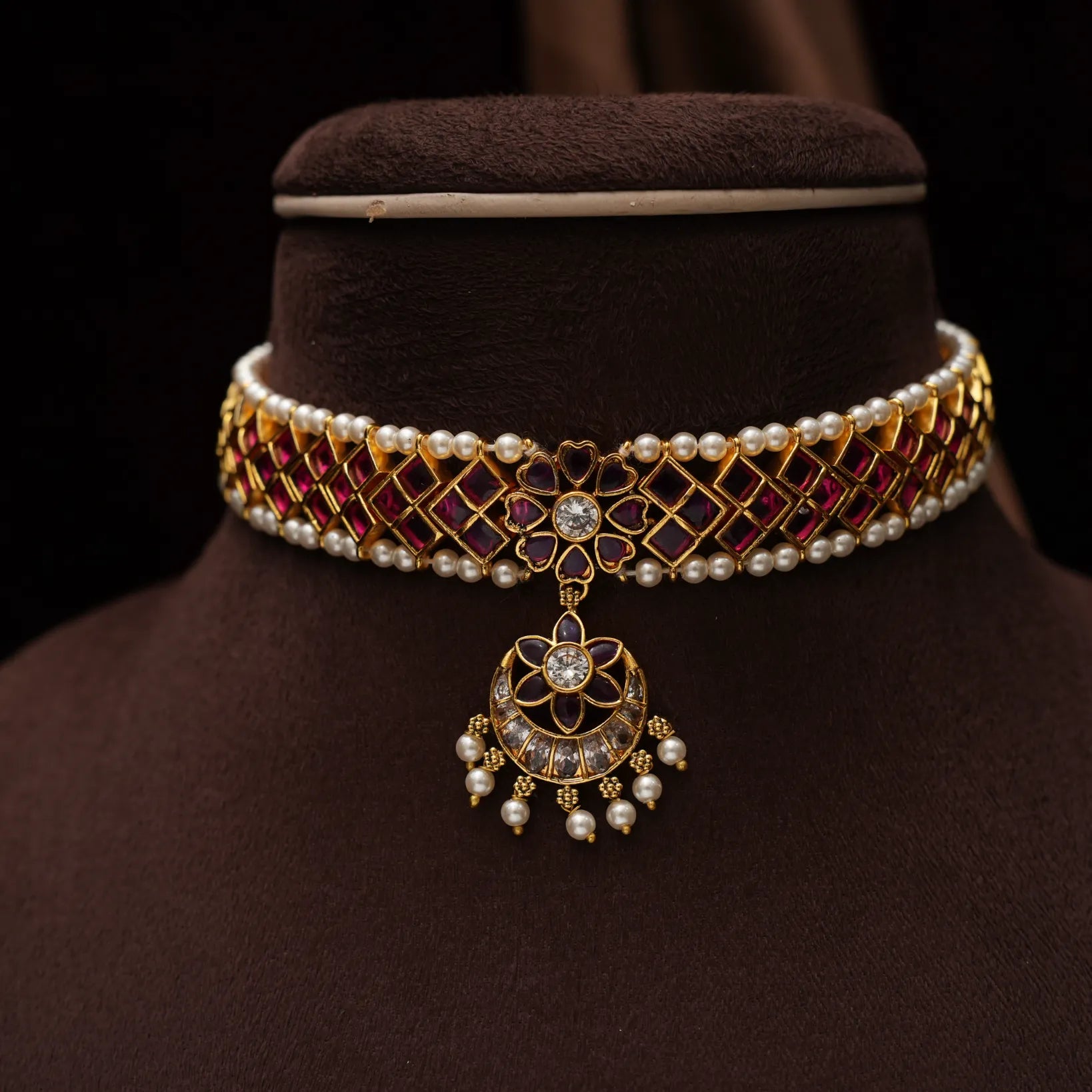 Nayana Polki Choker - Red