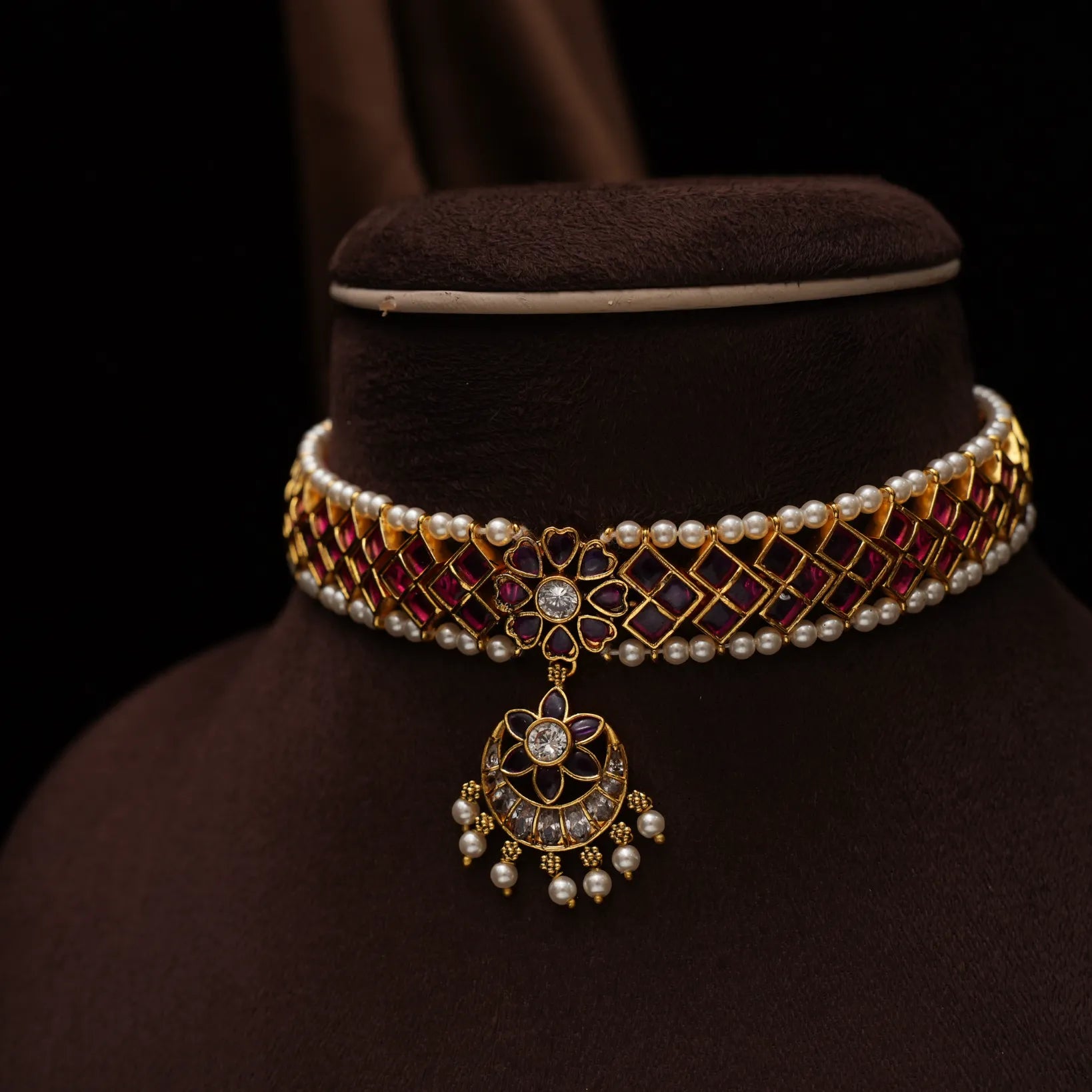 Nayana Polki Choker - Red