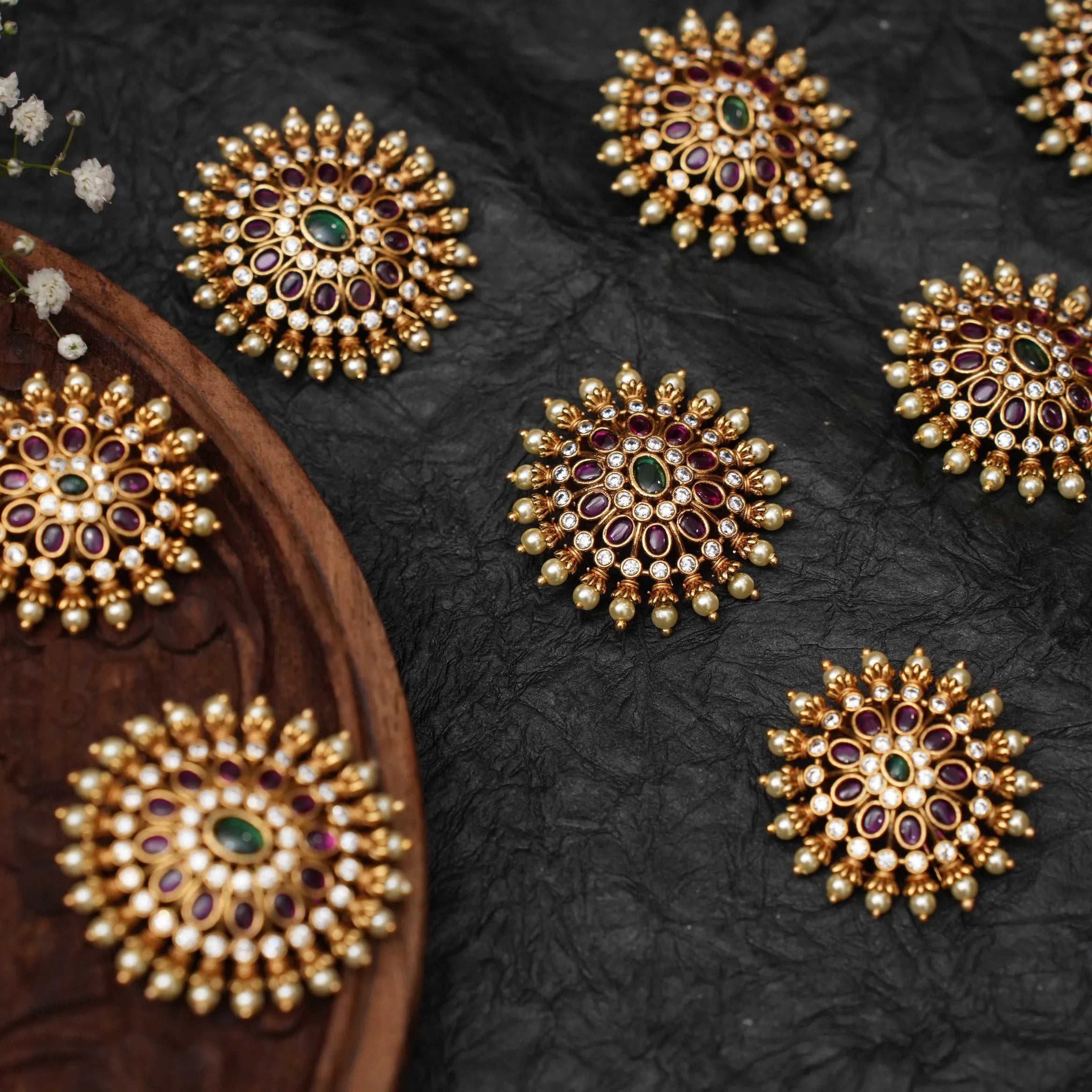 Neesha Antique Rakkodi / Hair Pins - Green