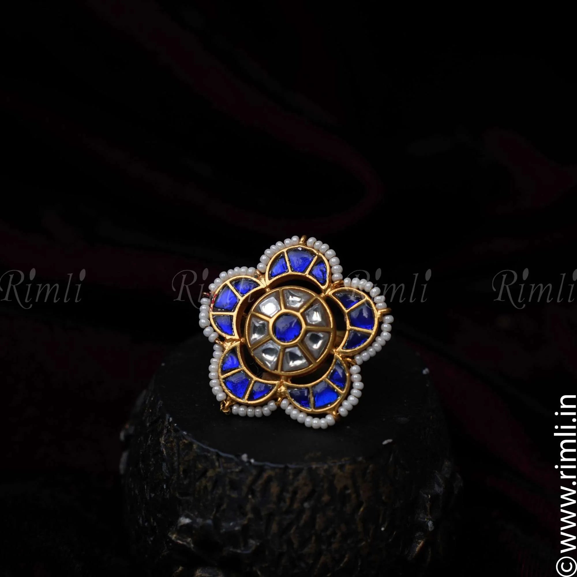 Classic Royal Blue Polki Ring - Rimli Boutique