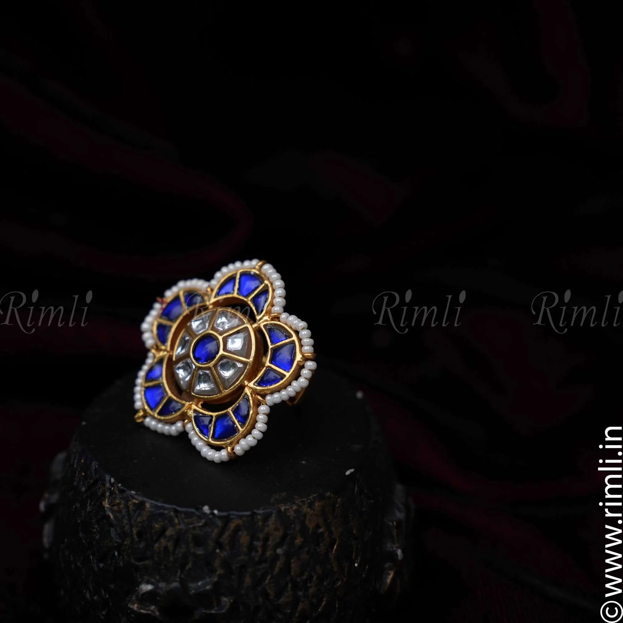 Classic Royal Blue Polki Ring - Rimli Boutique