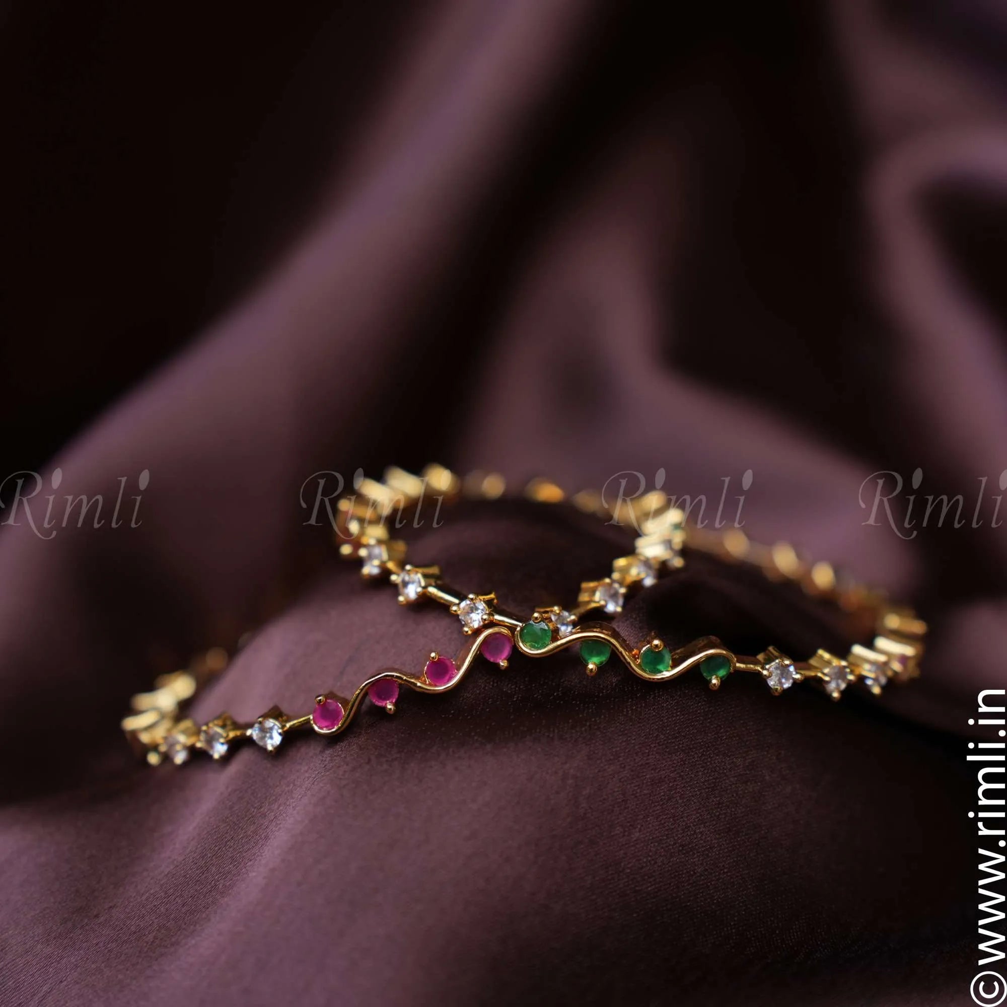 Red & Green Stone Bangles - Rimli Boutique
