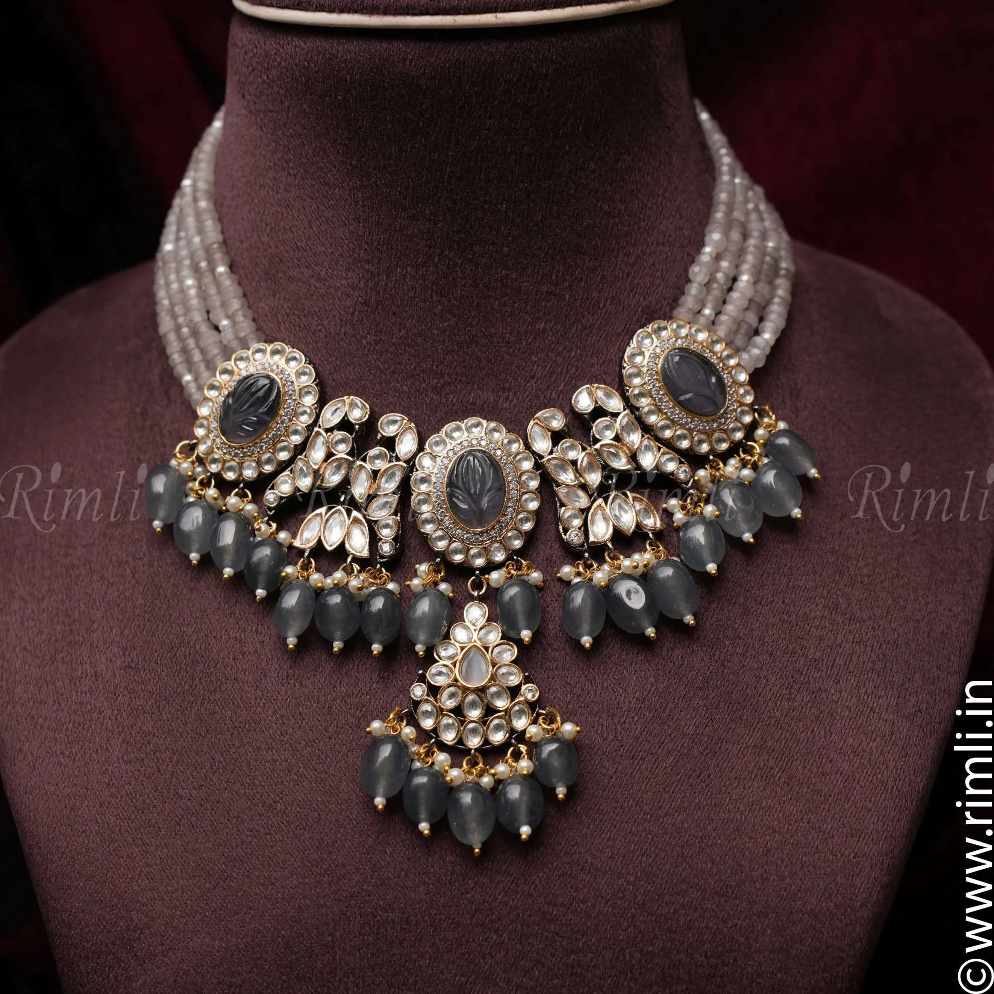 Dharu Polki Choker - Grey - Rimli Boutique