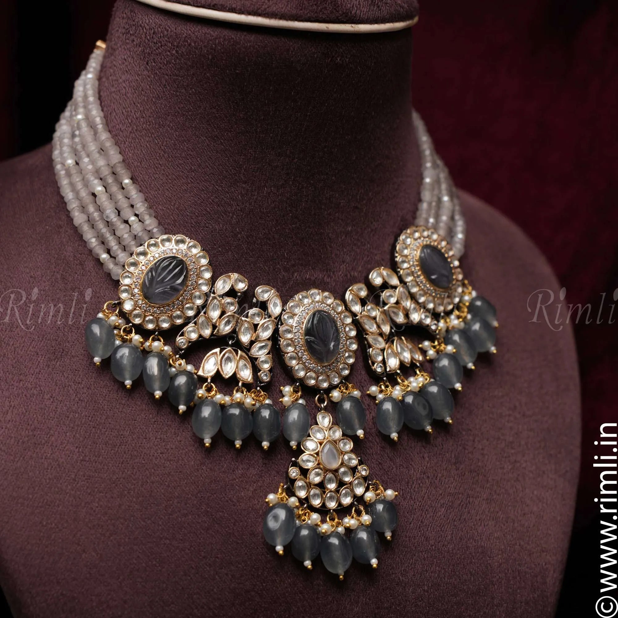 Dharu Polki Choker - Grey - Rimli Boutique