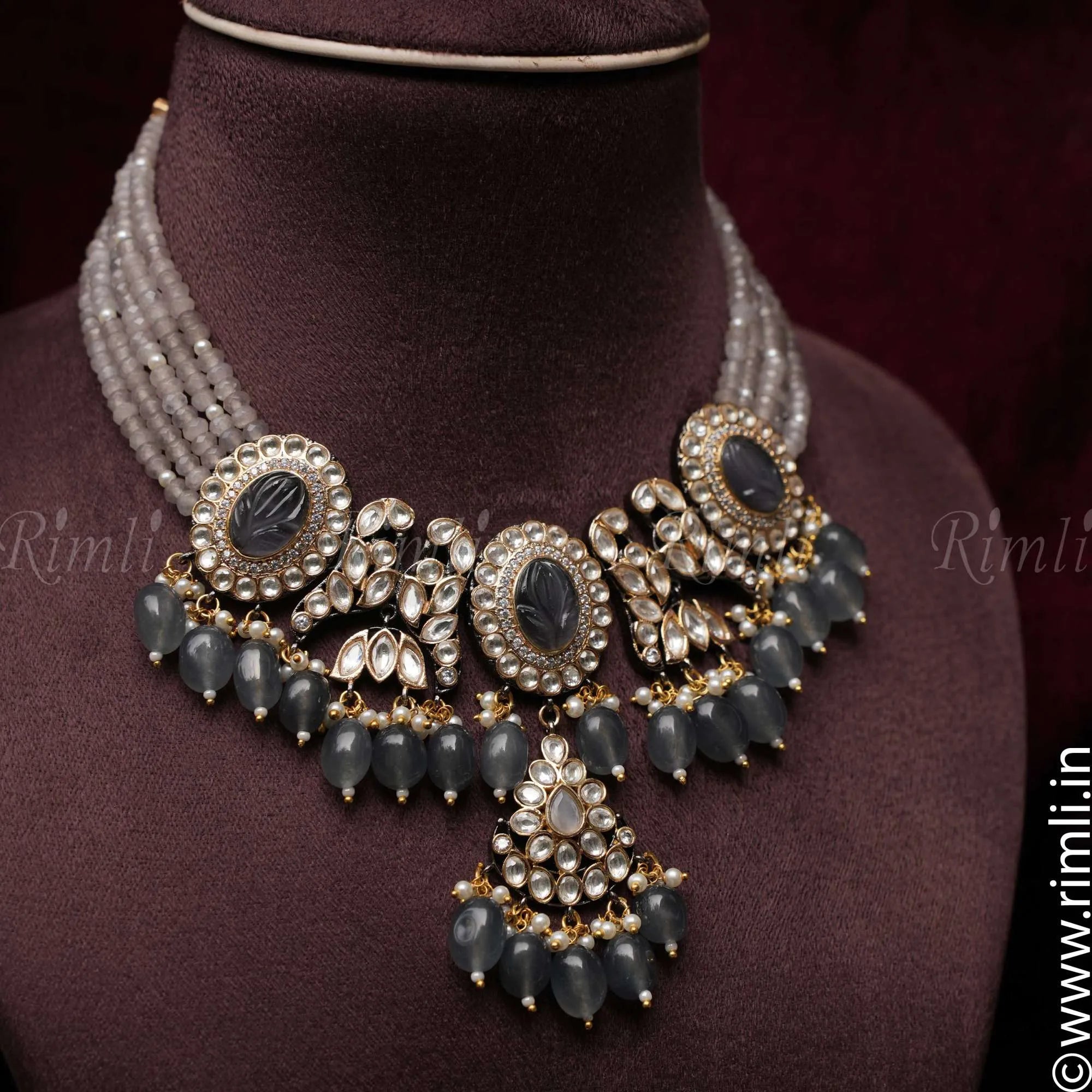 Dharu Polki Choker - Grey - Rimli Boutique