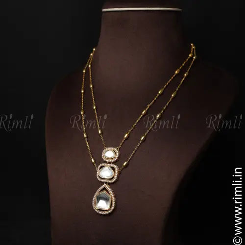Tara Layered Polki Necklace - White - Rimli Boutique