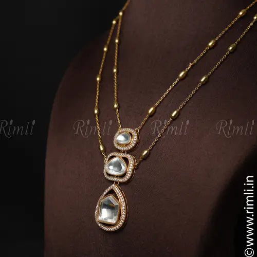 Tara Layered Polki Necklace - White - Rimli Boutique