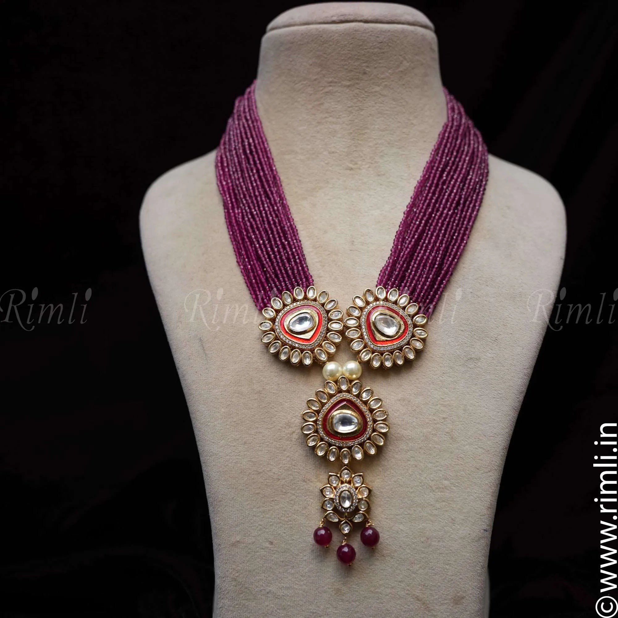 Ragini Beaded Necklace - Magenta - Rimli Boutique