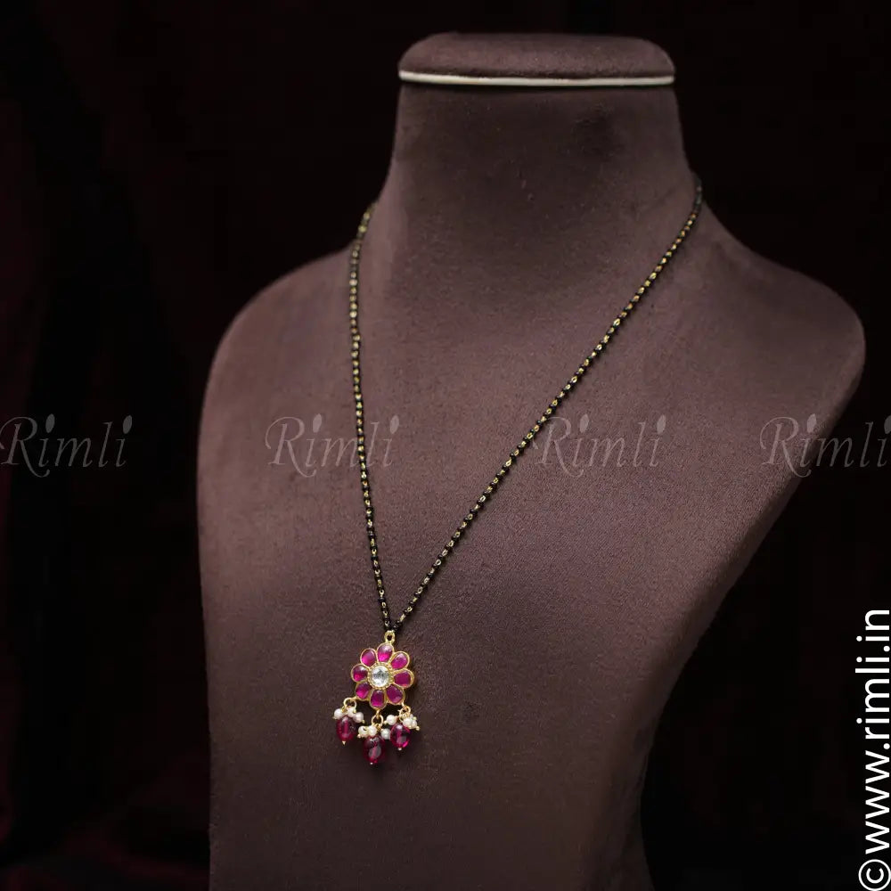 Anamila Silver Black Beaded Chain - Red - Rimli Boutique