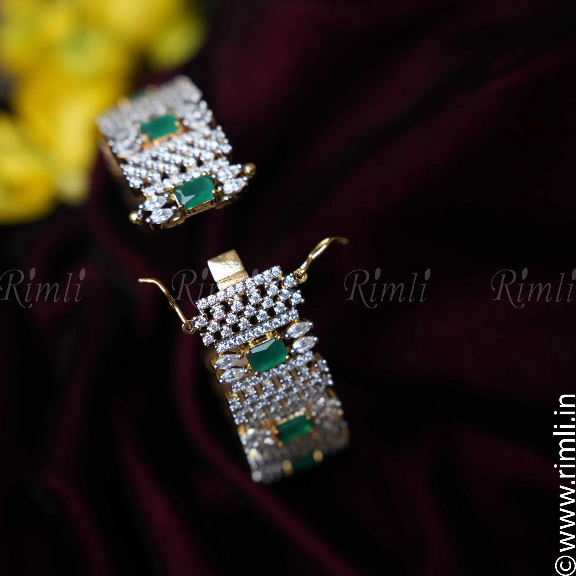 Taja White Stone Bangles - Green - Rimli Boutique