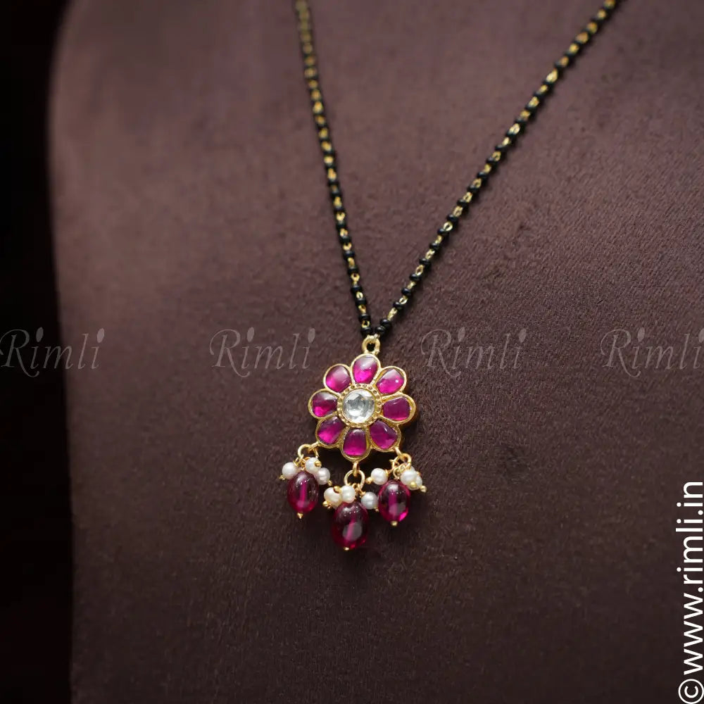 Anamila Silver Black Beaded Chain - Red - Rimli Boutique