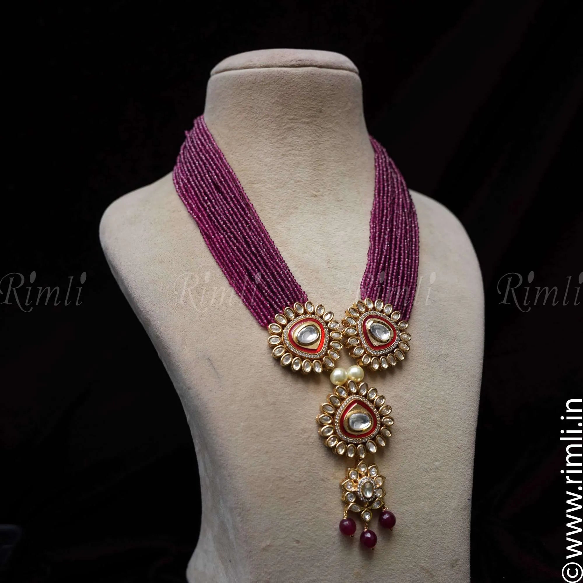 Ragini Beaded Necklace - Magenta - Rimli Boutique
