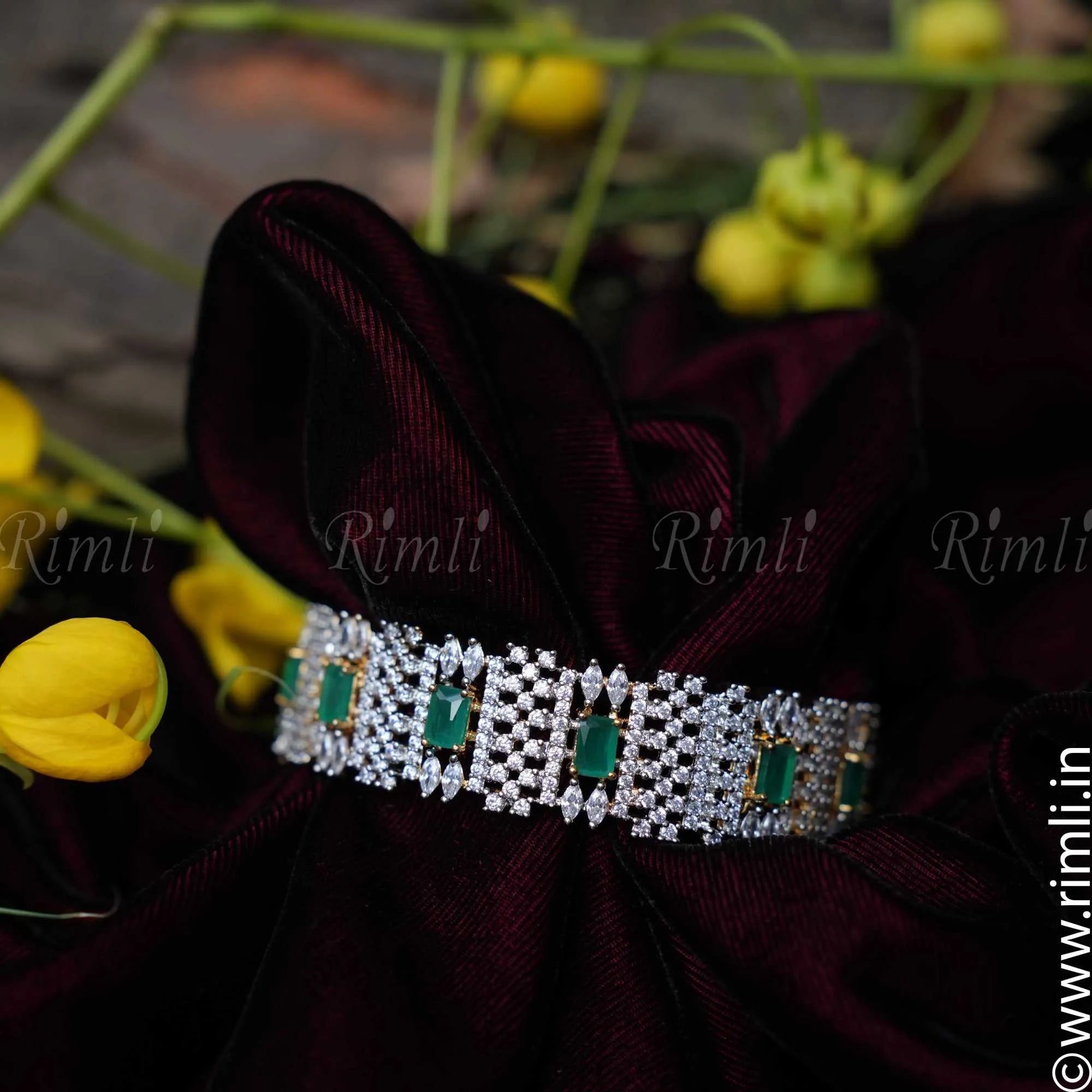 Taja White Stone Bangles - Green - Rimli Boutique