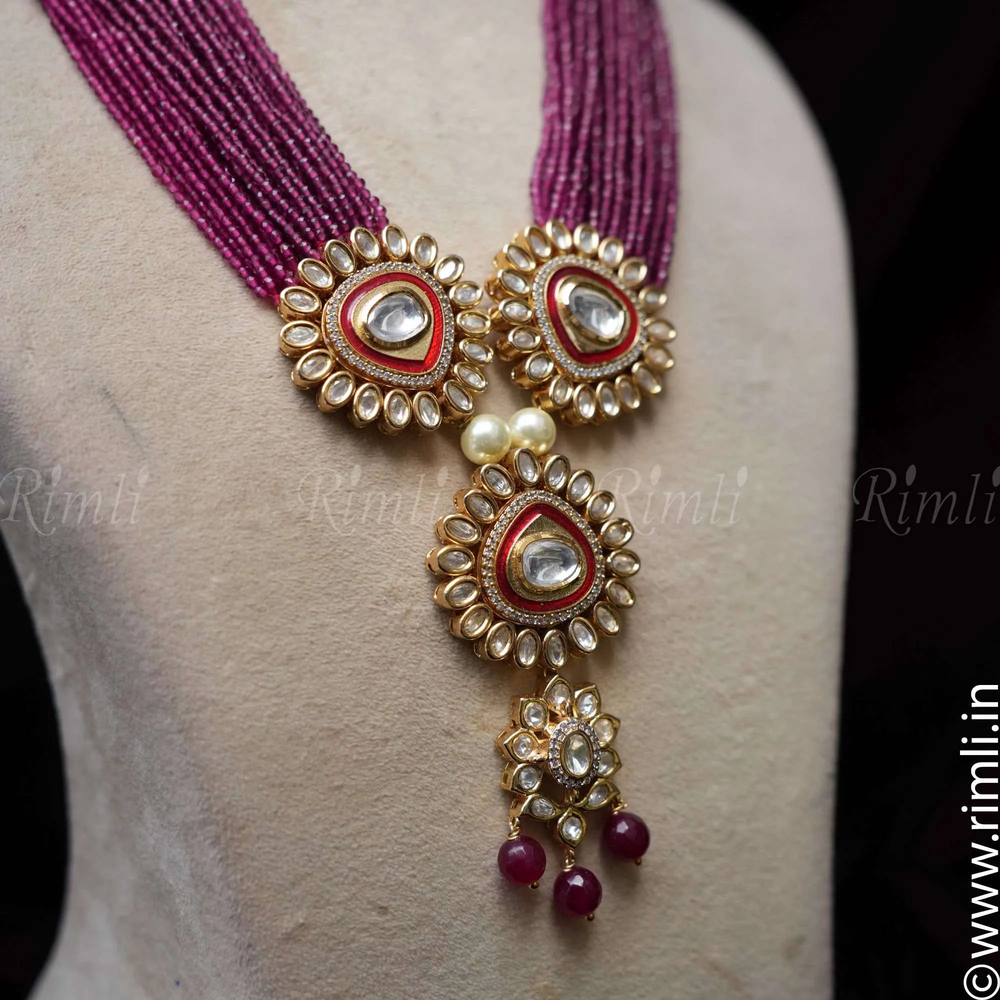 Ragini Beaded Necklace - Magenta - Rimli Boutique