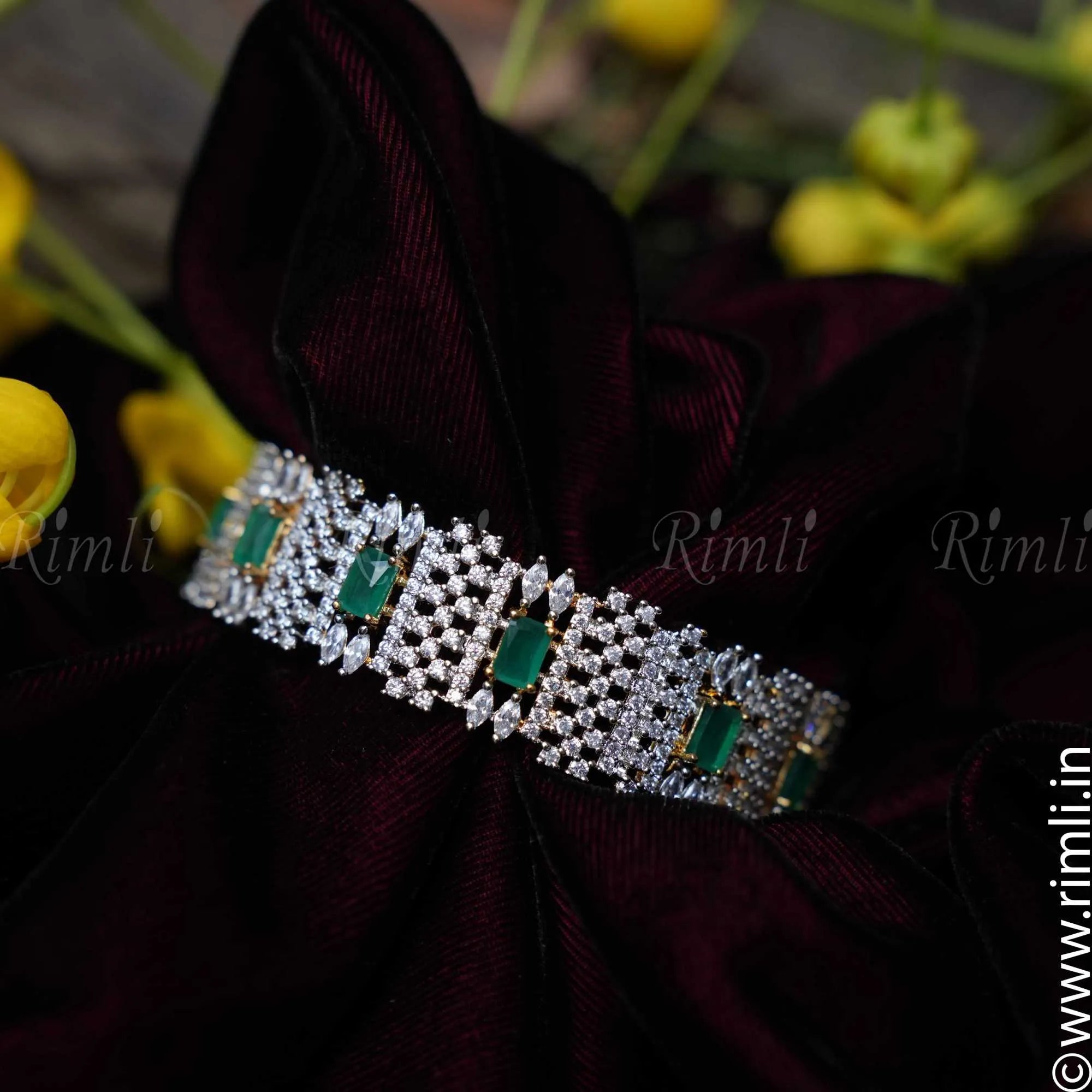 Taja White Stone Bangles - Green - Rimli Boutique