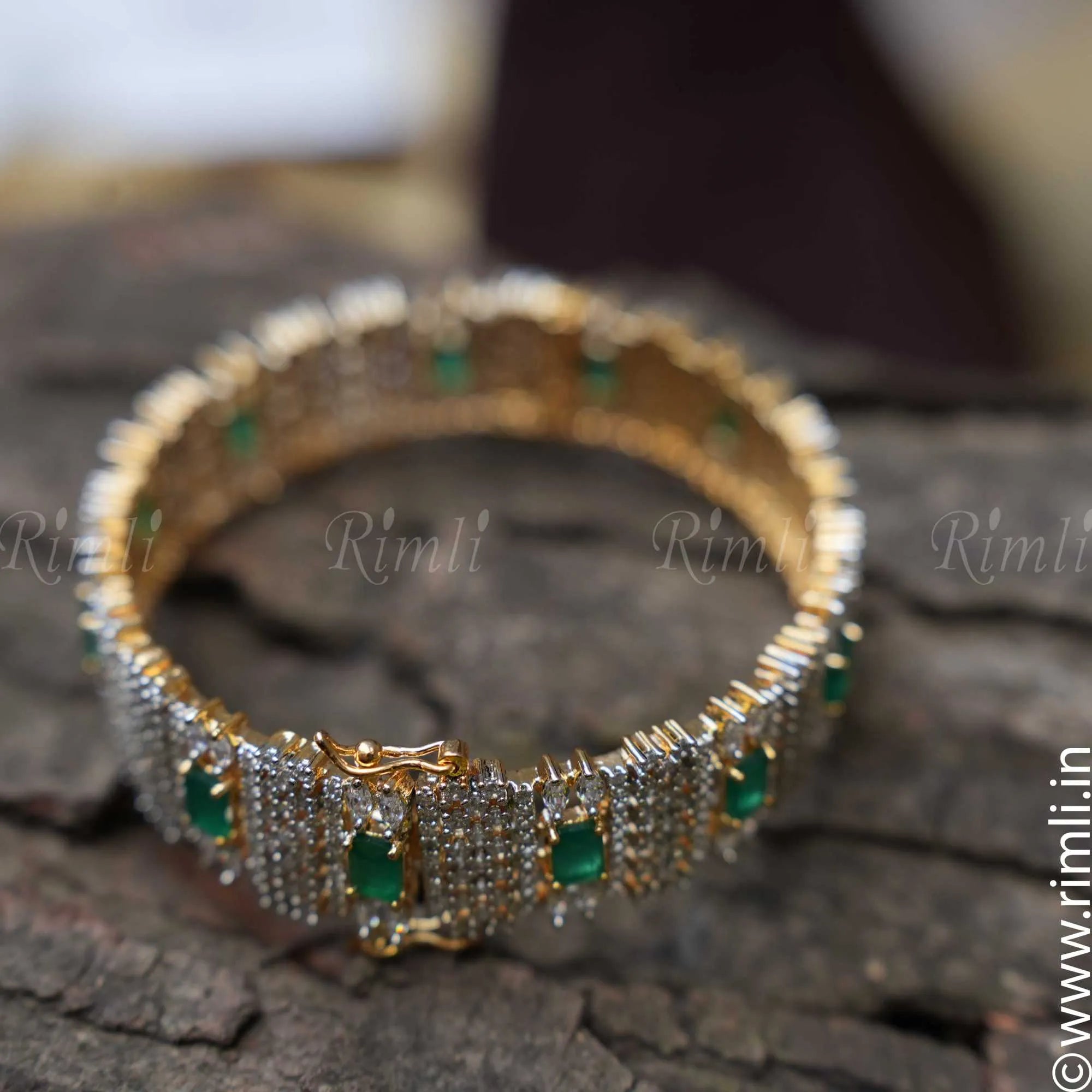 Taja White Stone Bangles - Green - Rimli Boutique